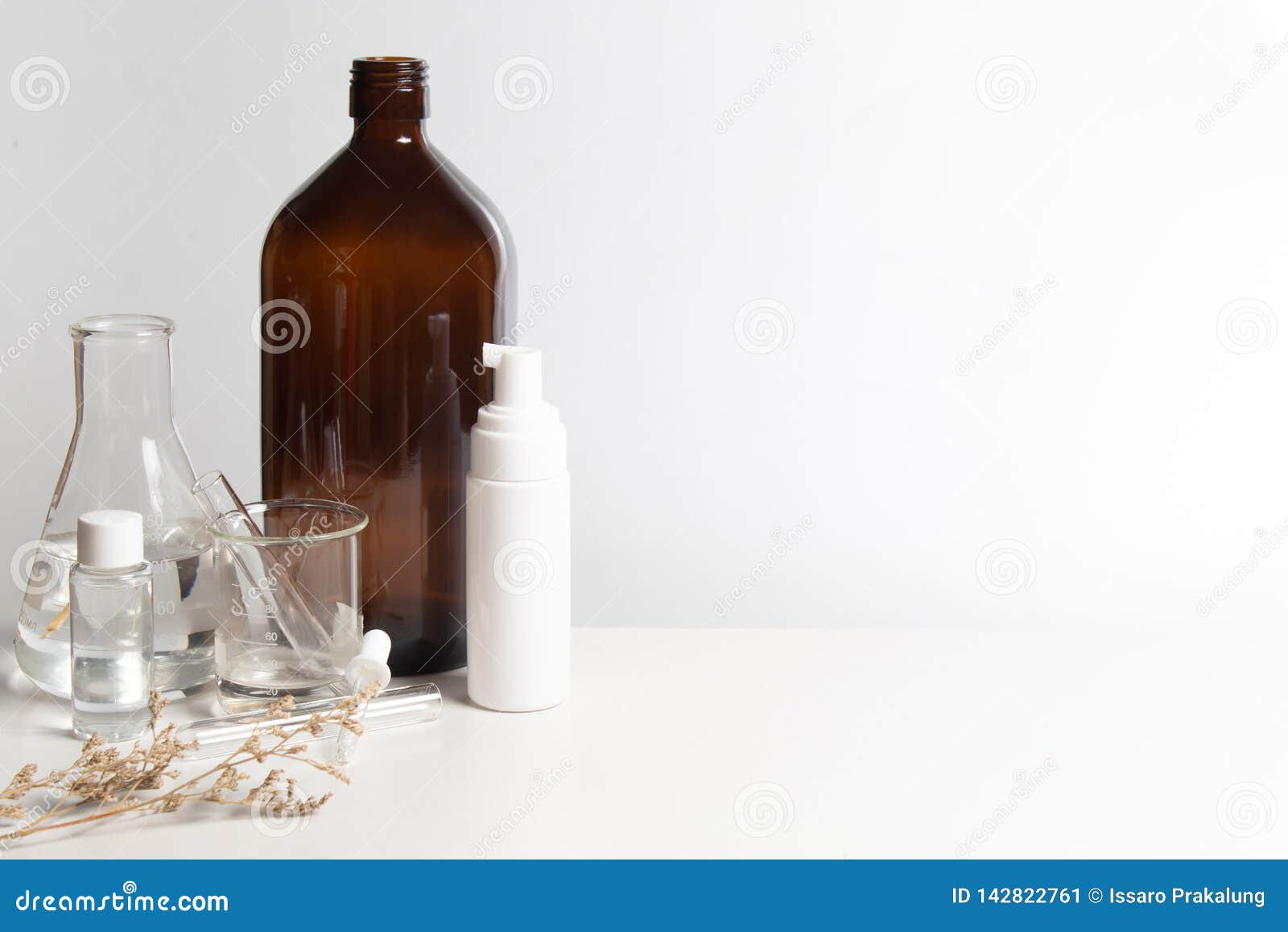 Download Medical Skincare Cosmetic Mockup Package Lab With Test Tube Science And Flower Herb Stock Image ...