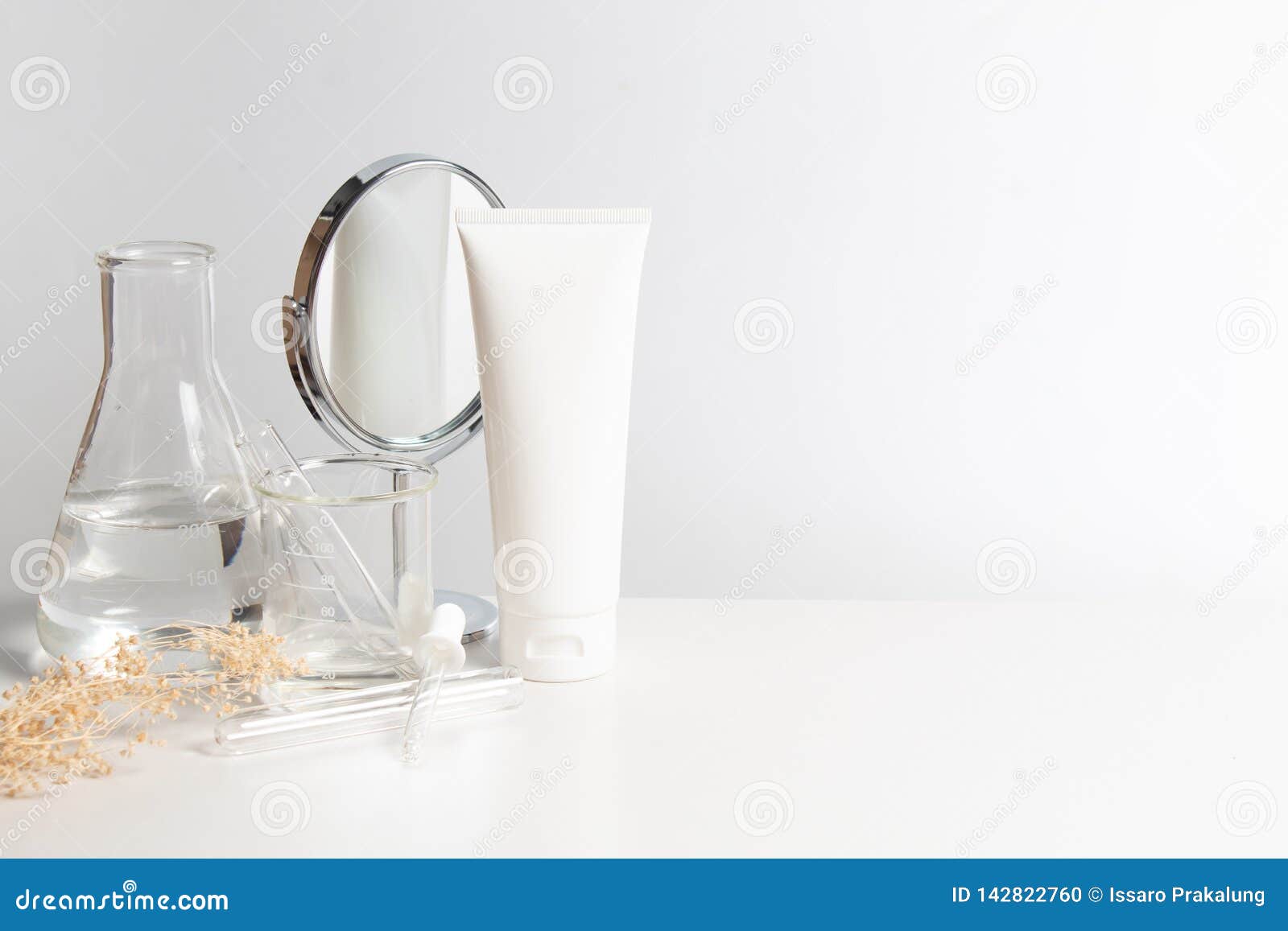 Download Medical Skincare Cosmetic Mockup Package Lab With Test Tube Science And Flower Herb Stock Photo ...