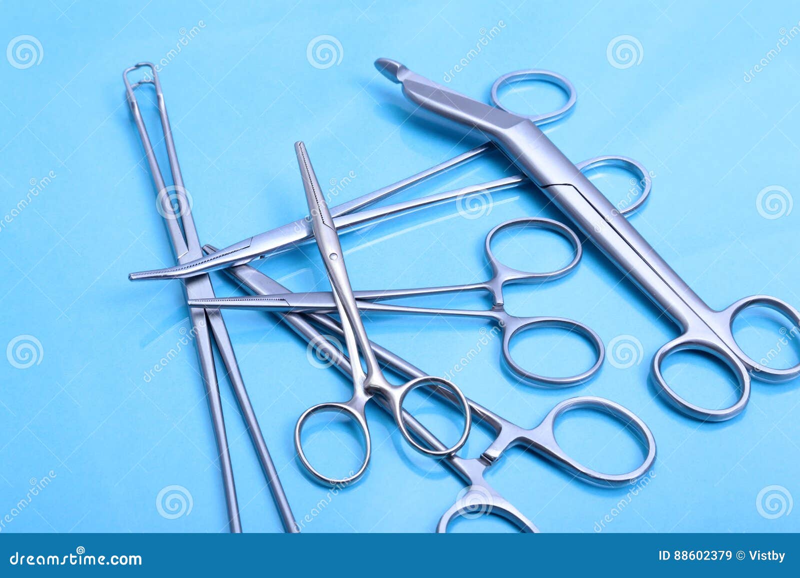 Medical and Surgery Instruments Isolated in Mirror Background Stock