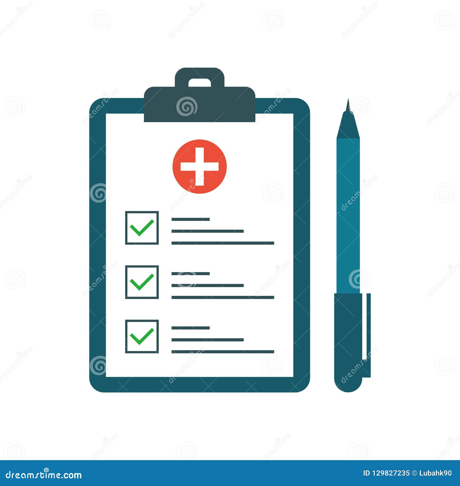 medical test with pen in flat style. questionnaire on a clipboard paper. medical form list with test results, insurance