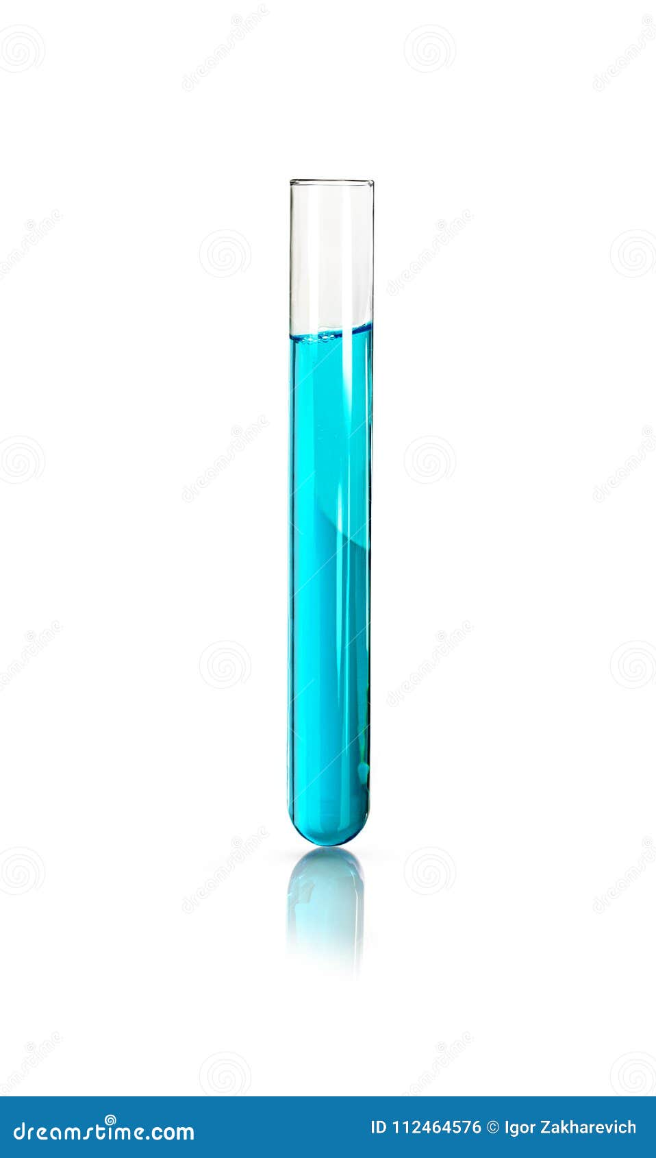medical test tube with blue liquid  on white