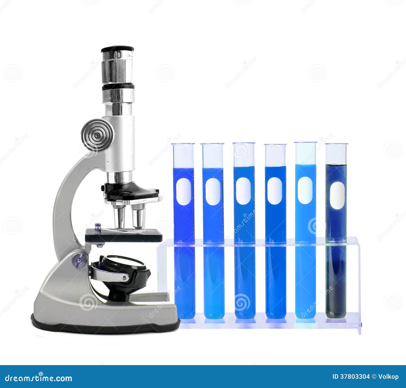 Medical Test Tubes in Holder and Microscope on White Stock Photo