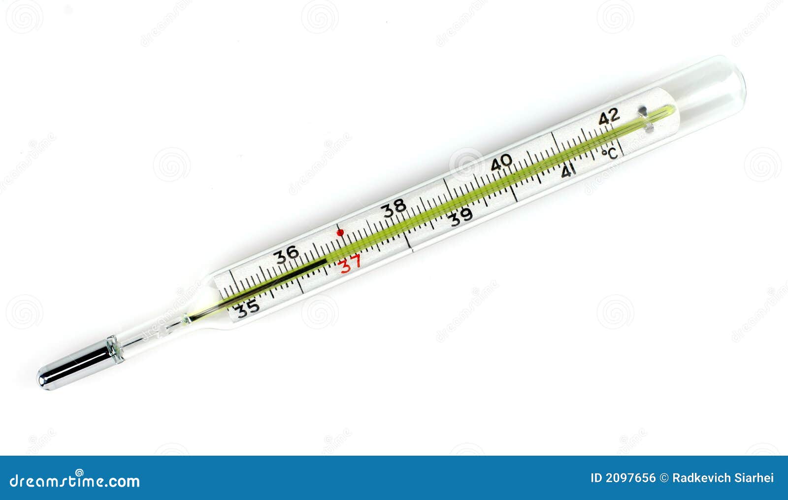 Medical Thermometer Shows High Body Temperature. Glass Syringe With Red