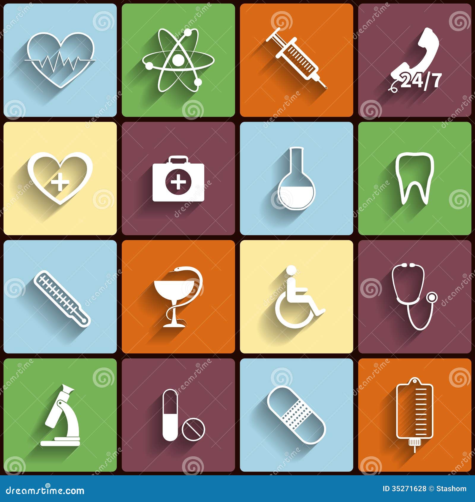 Medical vector flat icons set. Vector illustration, EPS10 blends transparency.