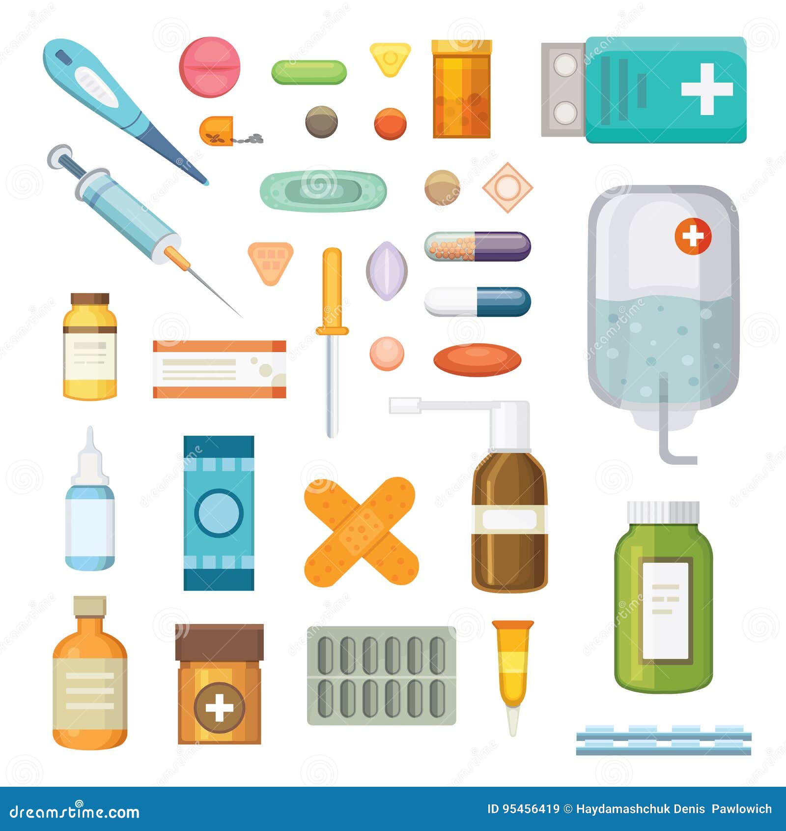 Vetores de Medicamentos De Desenhos Animados Diferentes Médicos