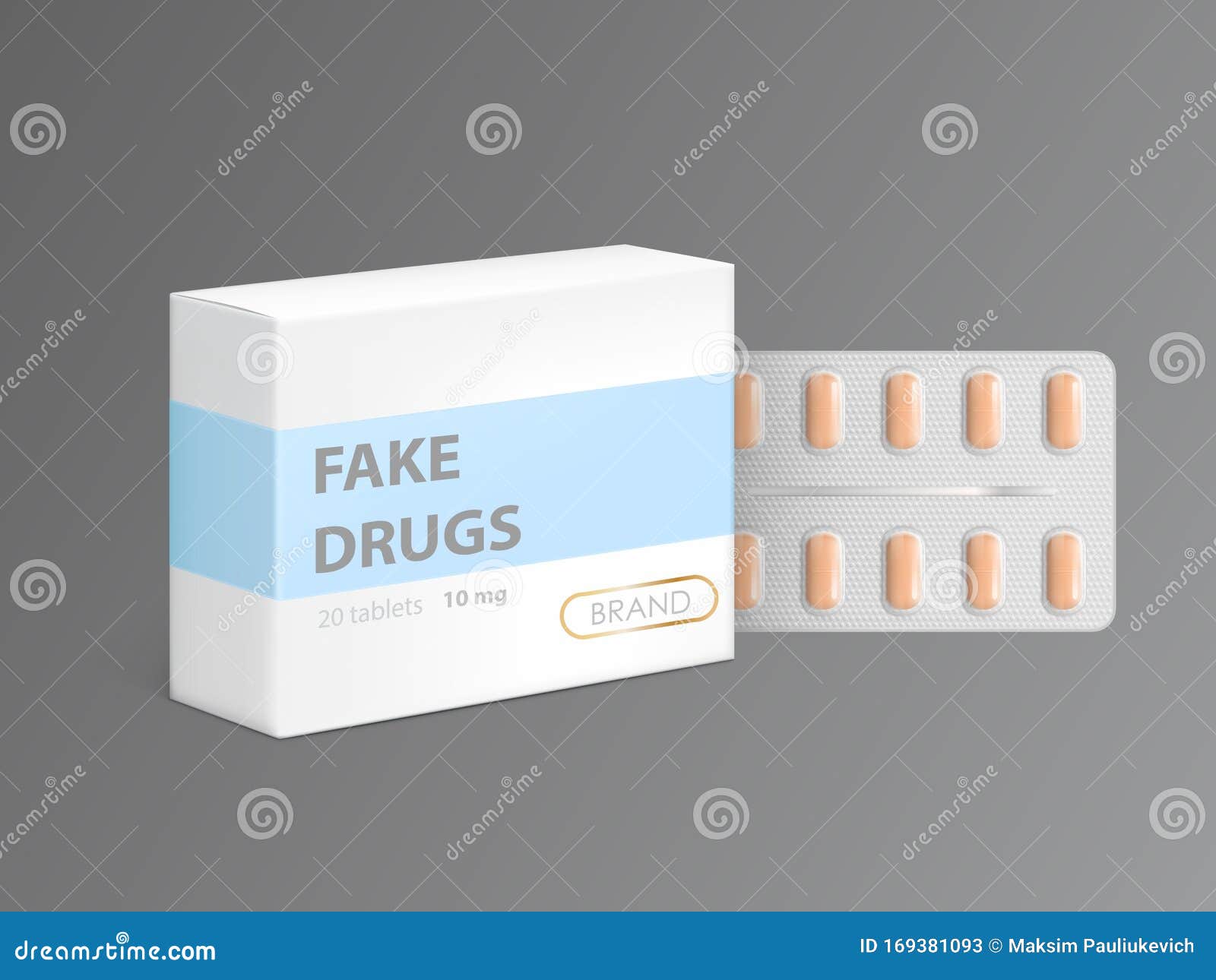Conjunto de caixa e frasco de medicamentos no fundo azul para