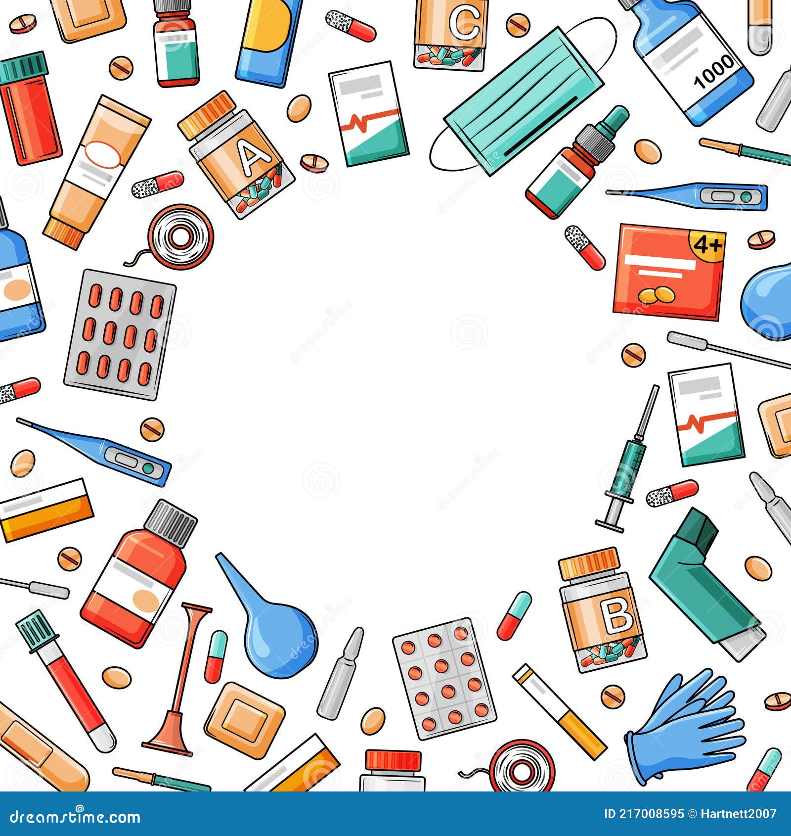 Grande conjunto de instrumentos médicos, elementos coloridos de  medicamentos. desenho animado.