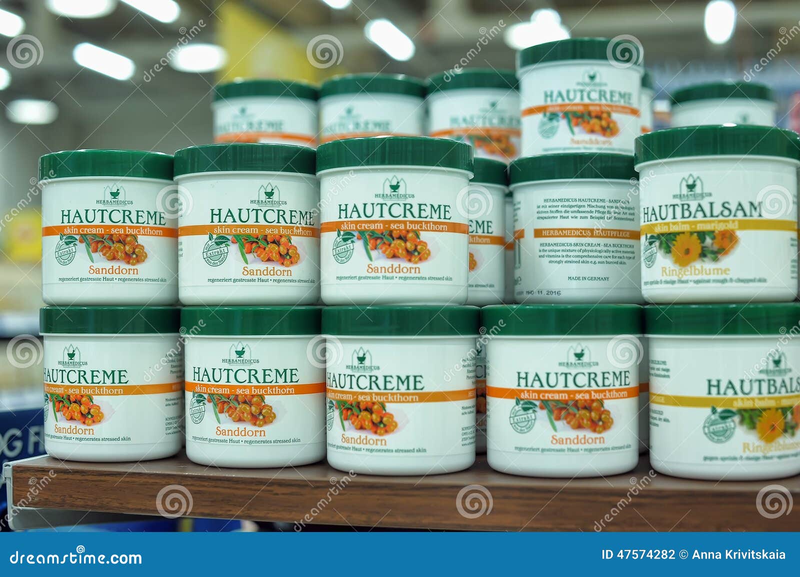 Medicated cream jars in the supermarket, Finland