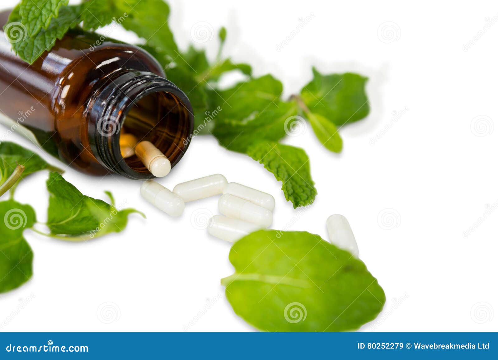 Medicine Bottle with Mint Leaves Stock Image Image of shot, white