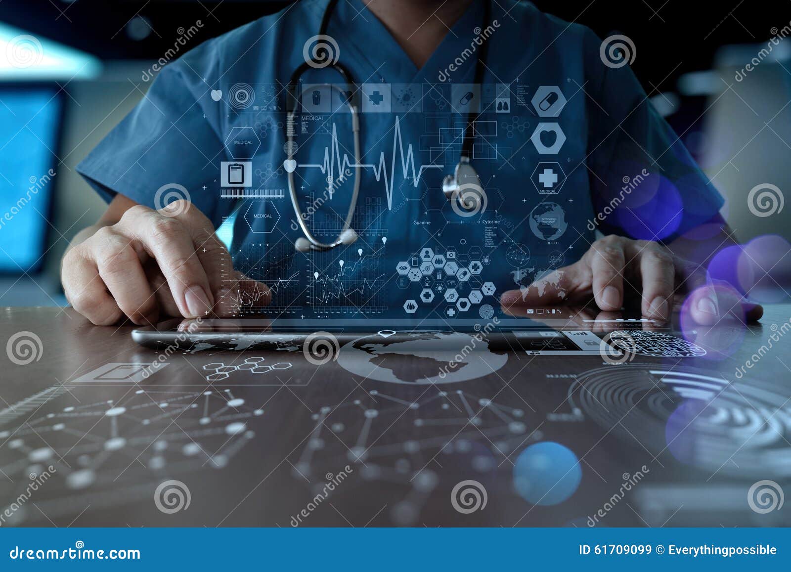 medicine doctor hand working with modern computer interface as m