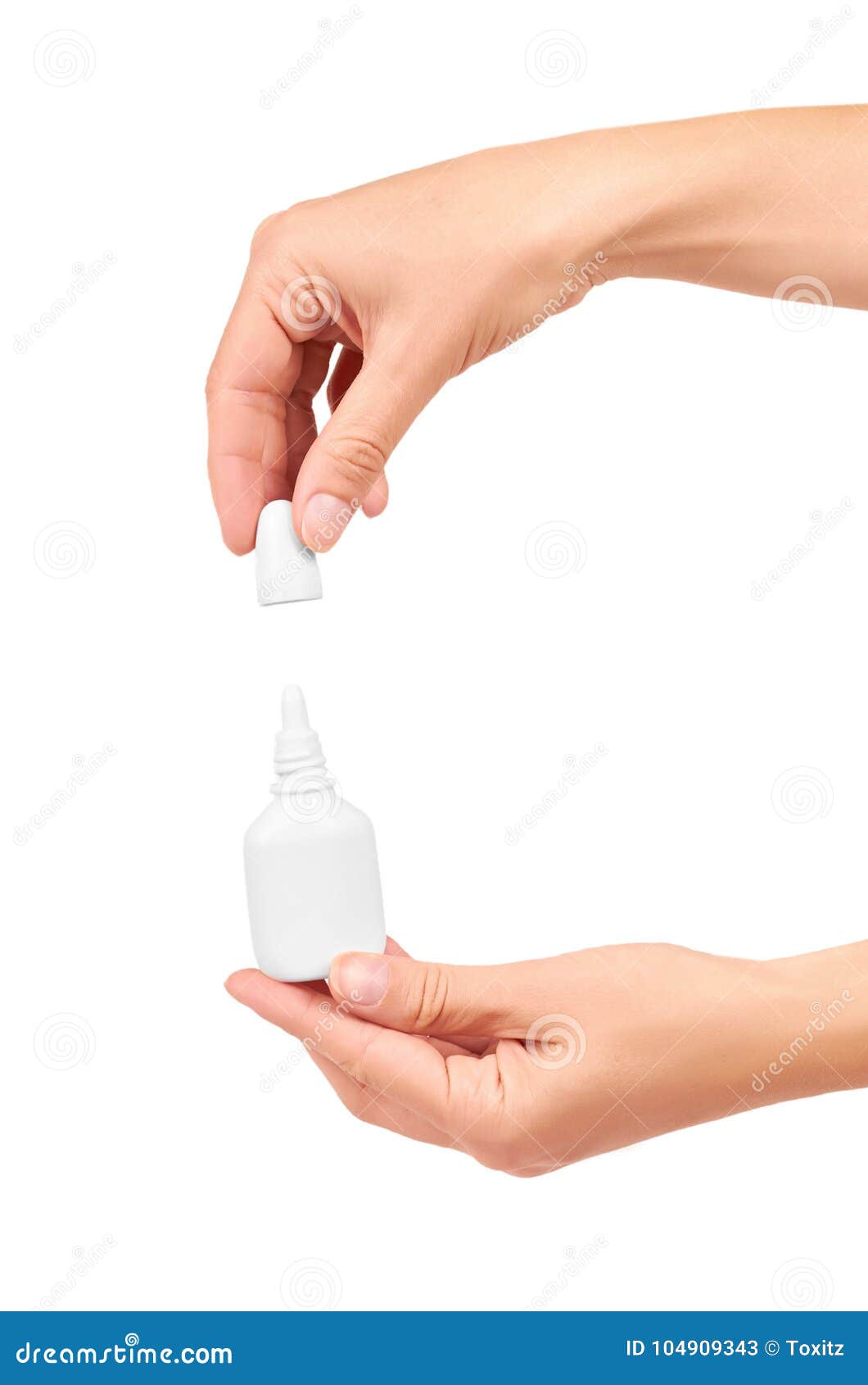 Medicine Dropper Bottle in Hand Isolated on White Background Stock