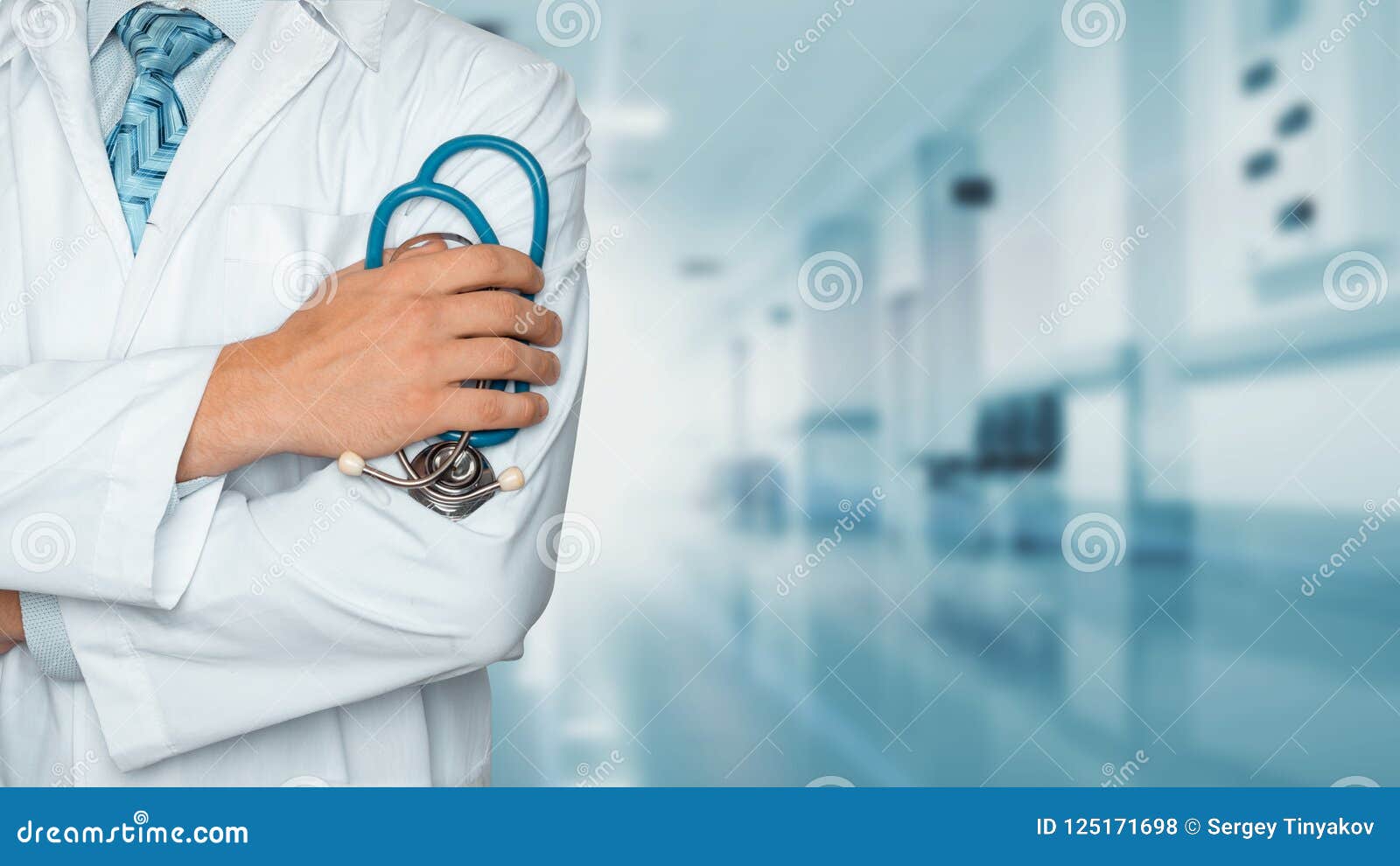 medicine and healthcare concept. doctor with stethoscope in clinic, close-up