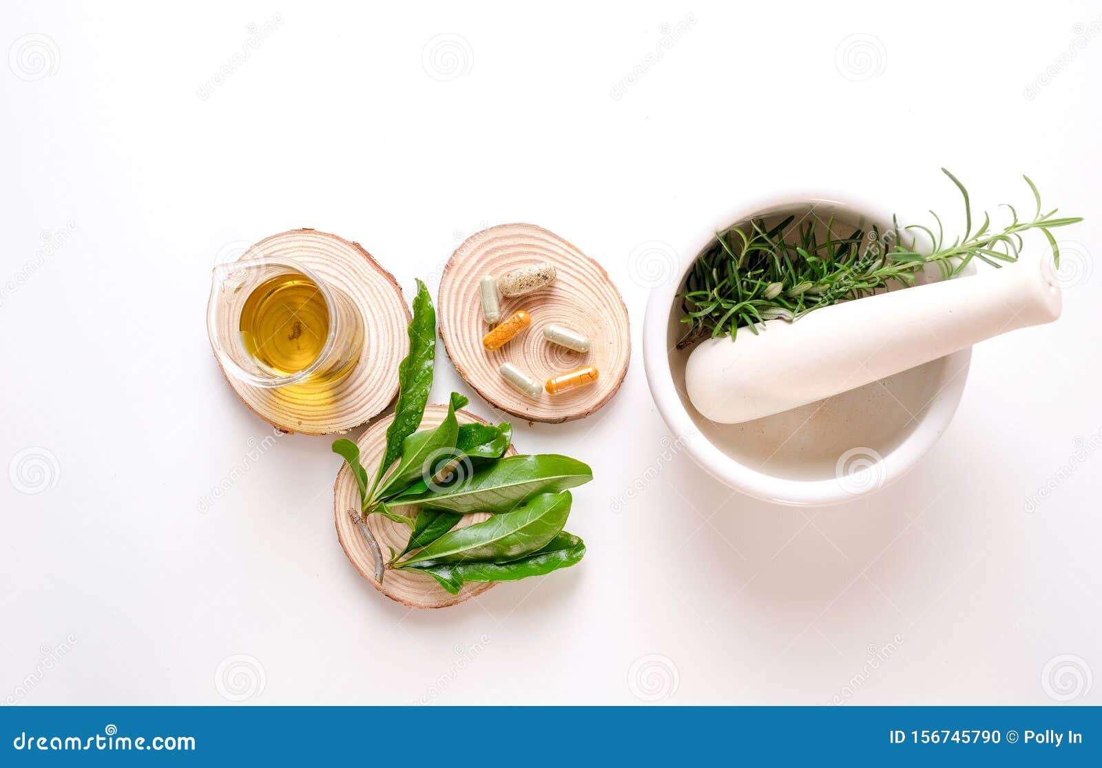 Medicine with Herbal the Organic Natural on White Background . Oil ...