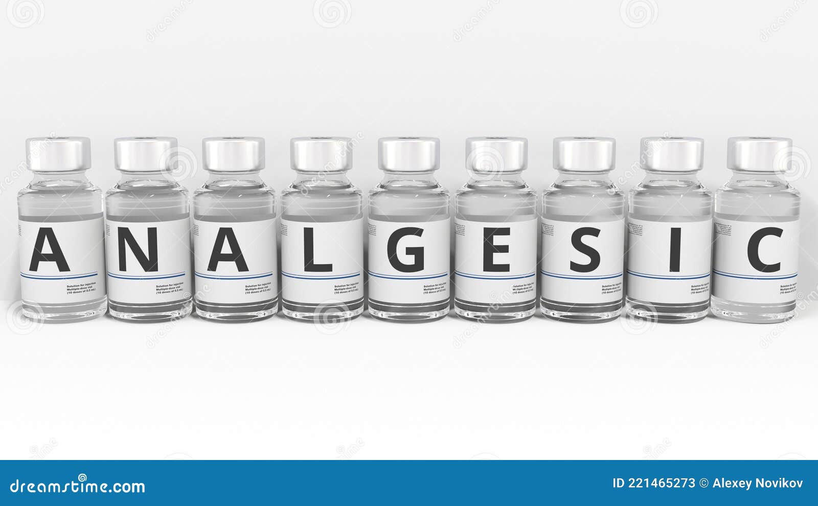 Medicine Vials Compose ANALGESIC Text, Conceptual 3d Rendering Stock