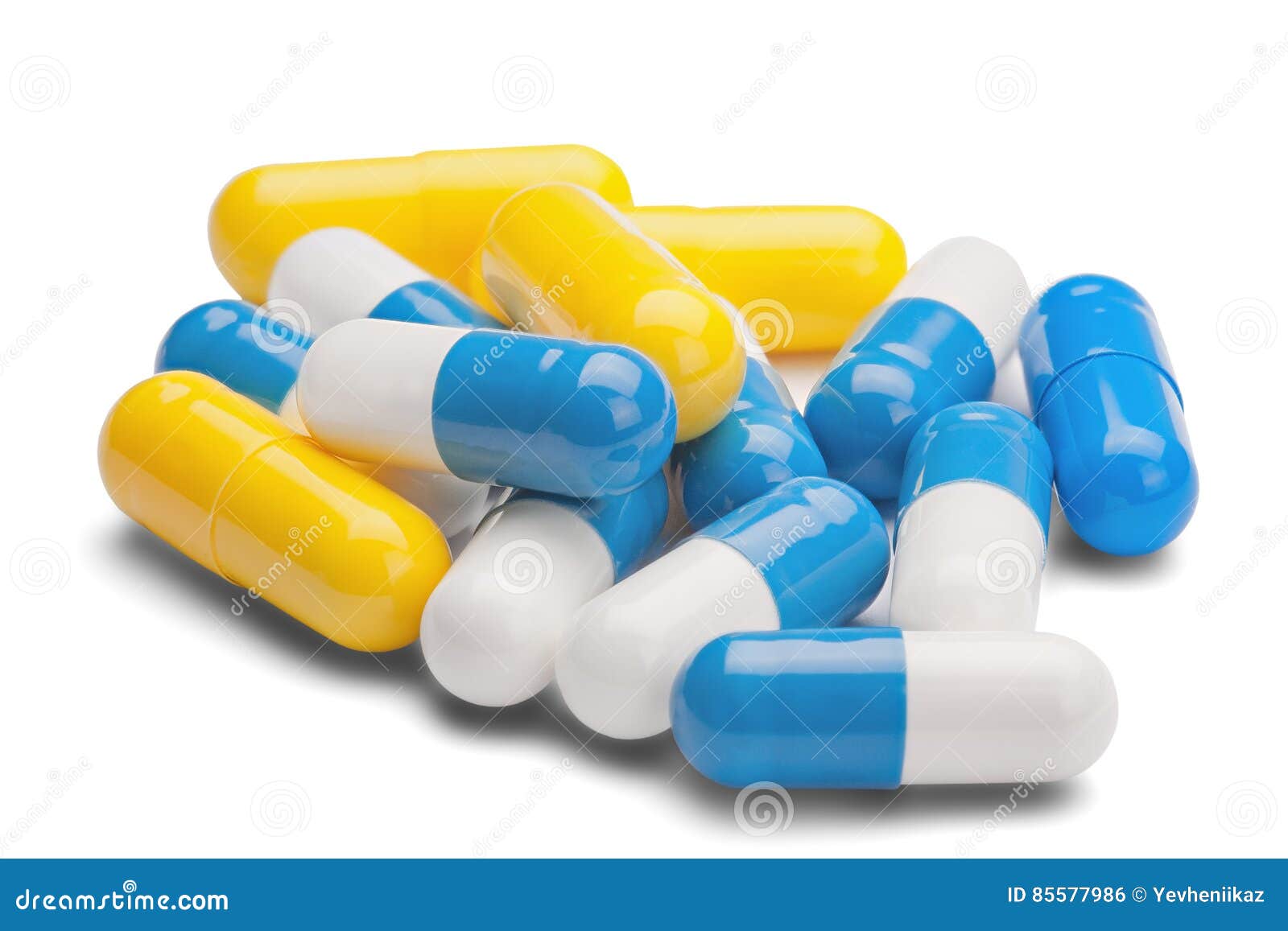 Medicine Yellow And Blue Pills On Isolated White Background Stock Photo Image of background
