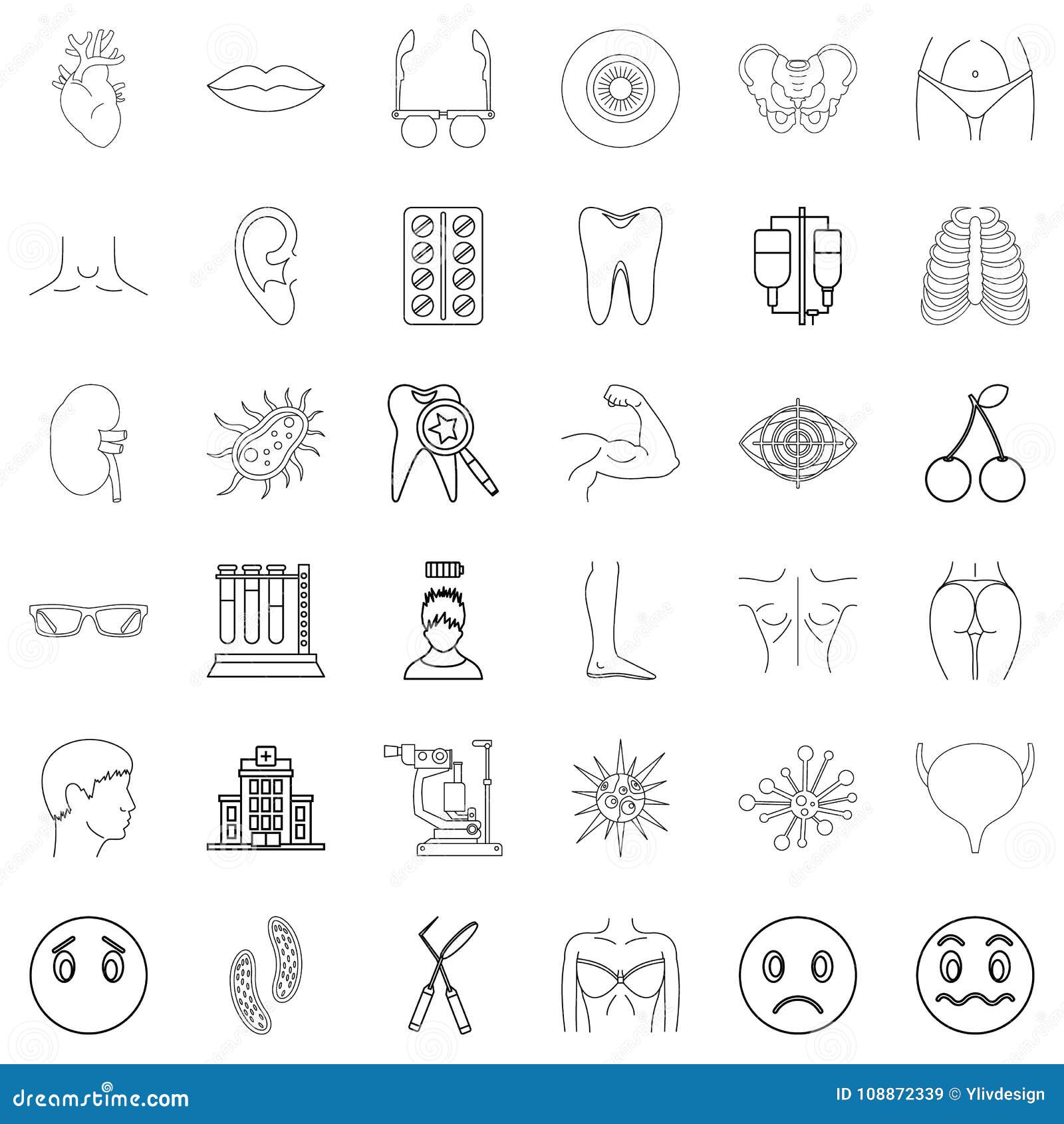 medico icons set, outline style