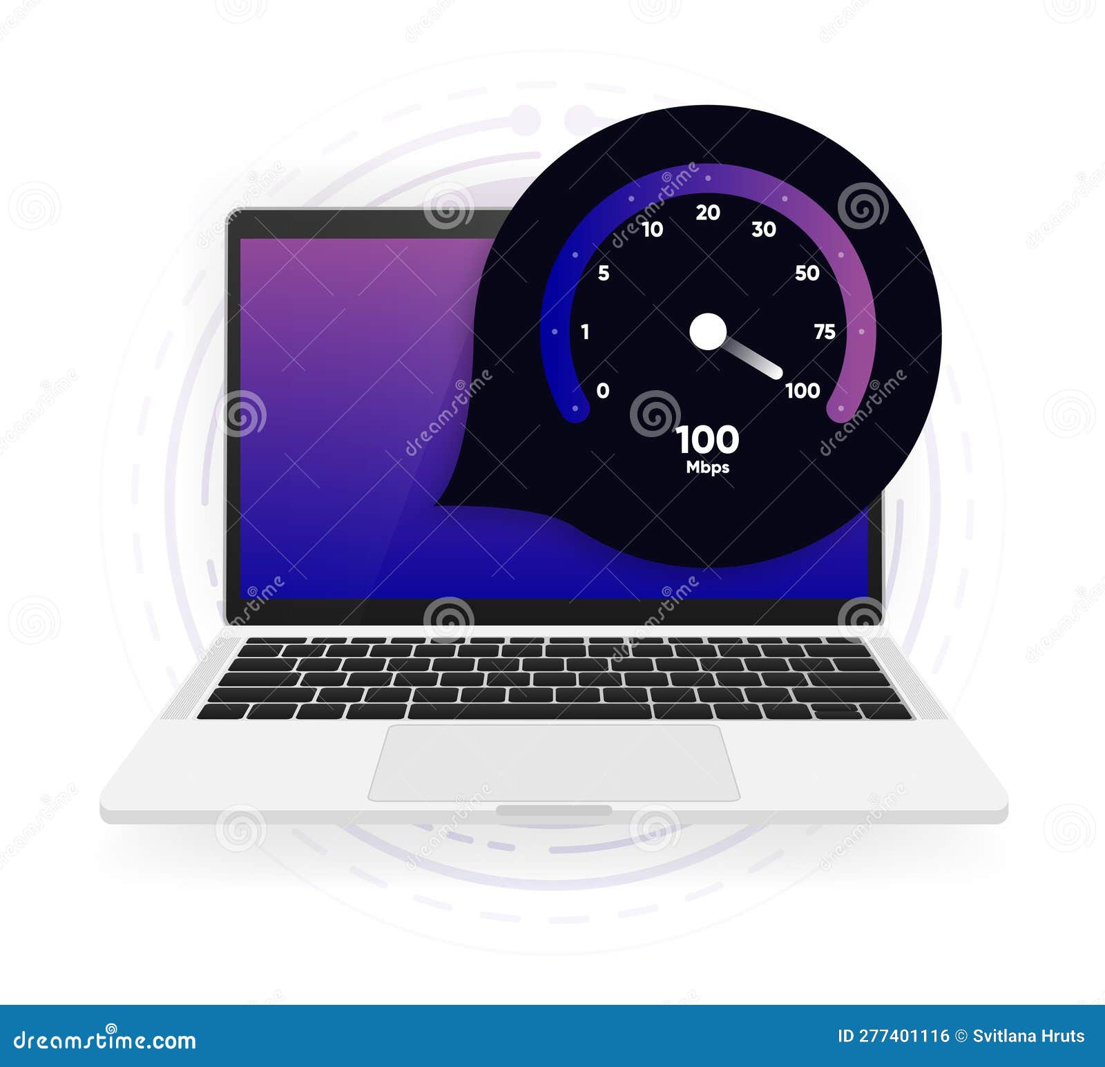 Ícone de laptop com teste de velocidade de conexão à internet na
