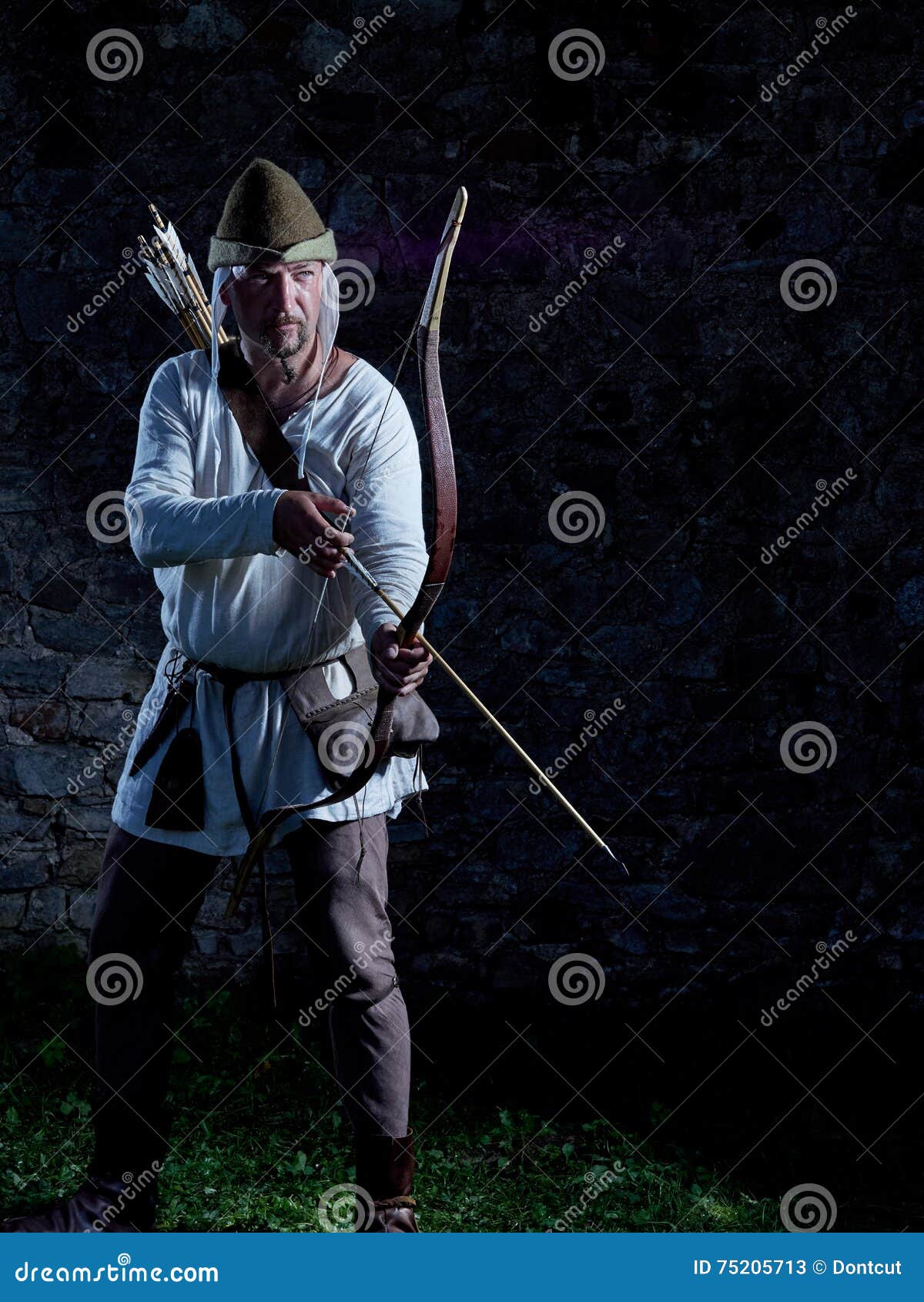 Medieval Archer with a Bow and Arrows Stock Image Image of blue