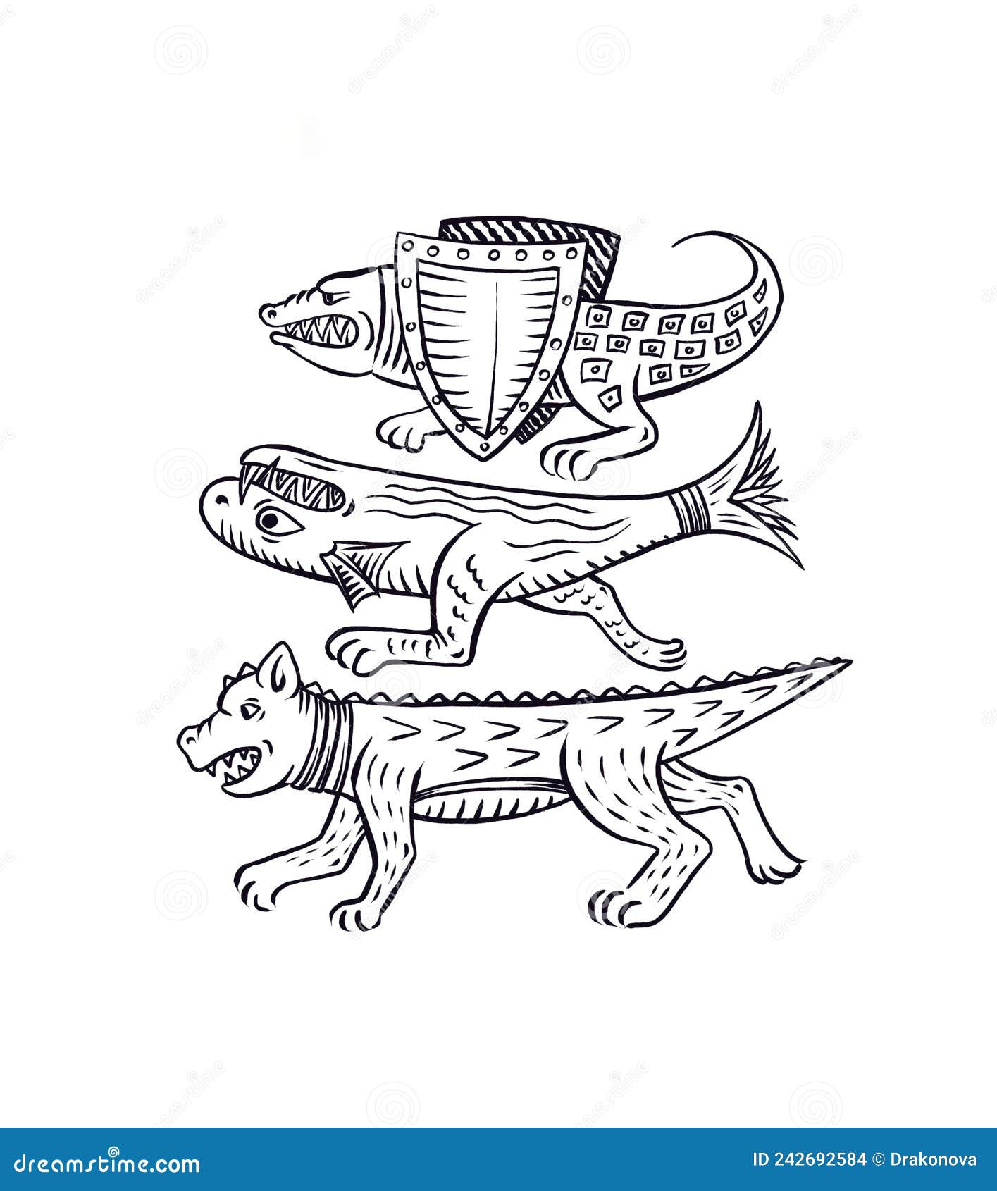 Medieval Art of Animals and Beasts - Middle Ages Style Illustration of  Crocodiles and Alligators Stock Illustration - Illustration of crocodile,  drawing: 242692584