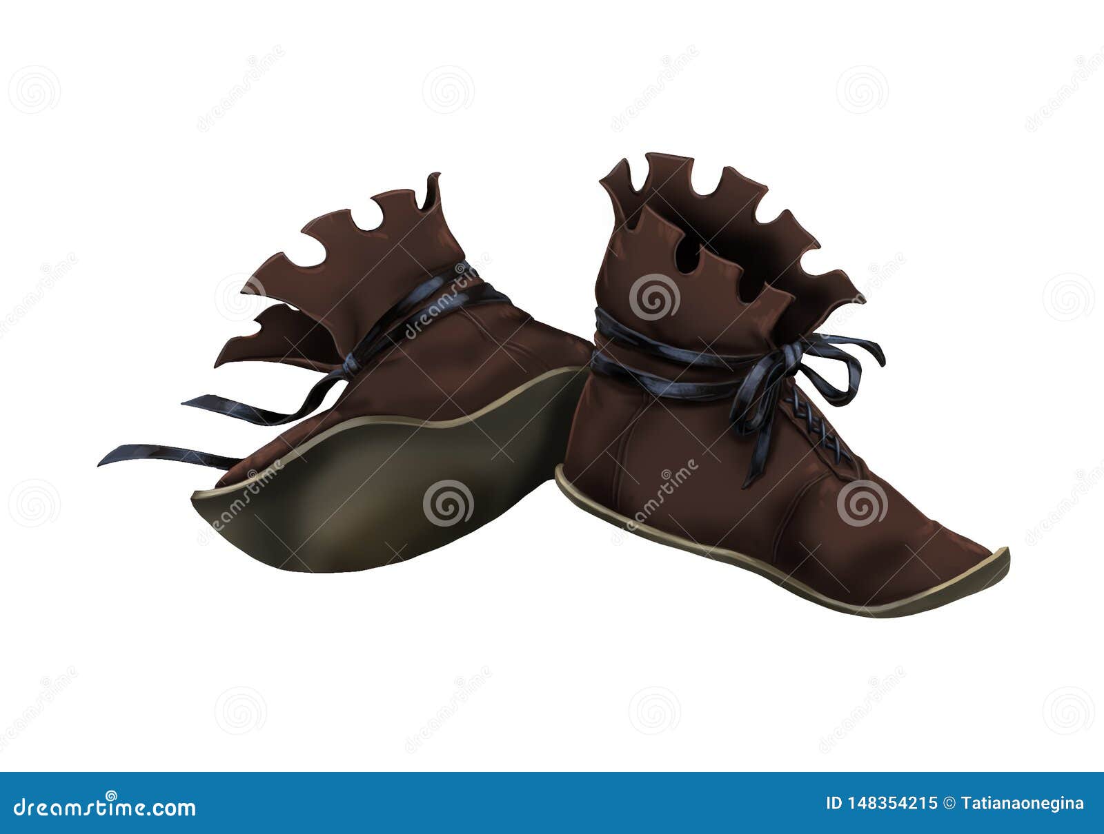 Medieval Brown Leather Shoes on a White Background Stock Illustration ...