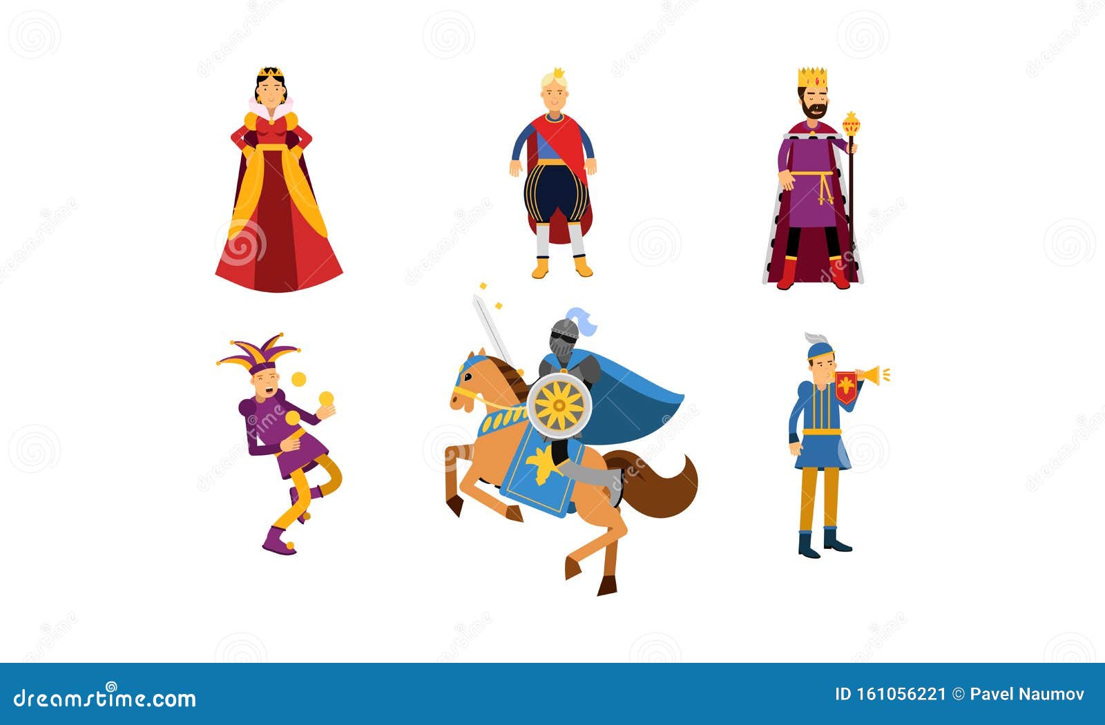 Medieval Cartoon Characters of a Queen, a King, a Prince, a Jester, a  Knight on Horseback and a Herald in Vector Stock Vector - Illustration of  character, clipart: 161056221