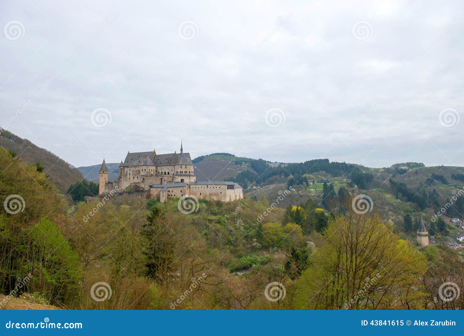 Medieval Castle Vianden, build on top of the mountain in cloudy weather. Luxembourg