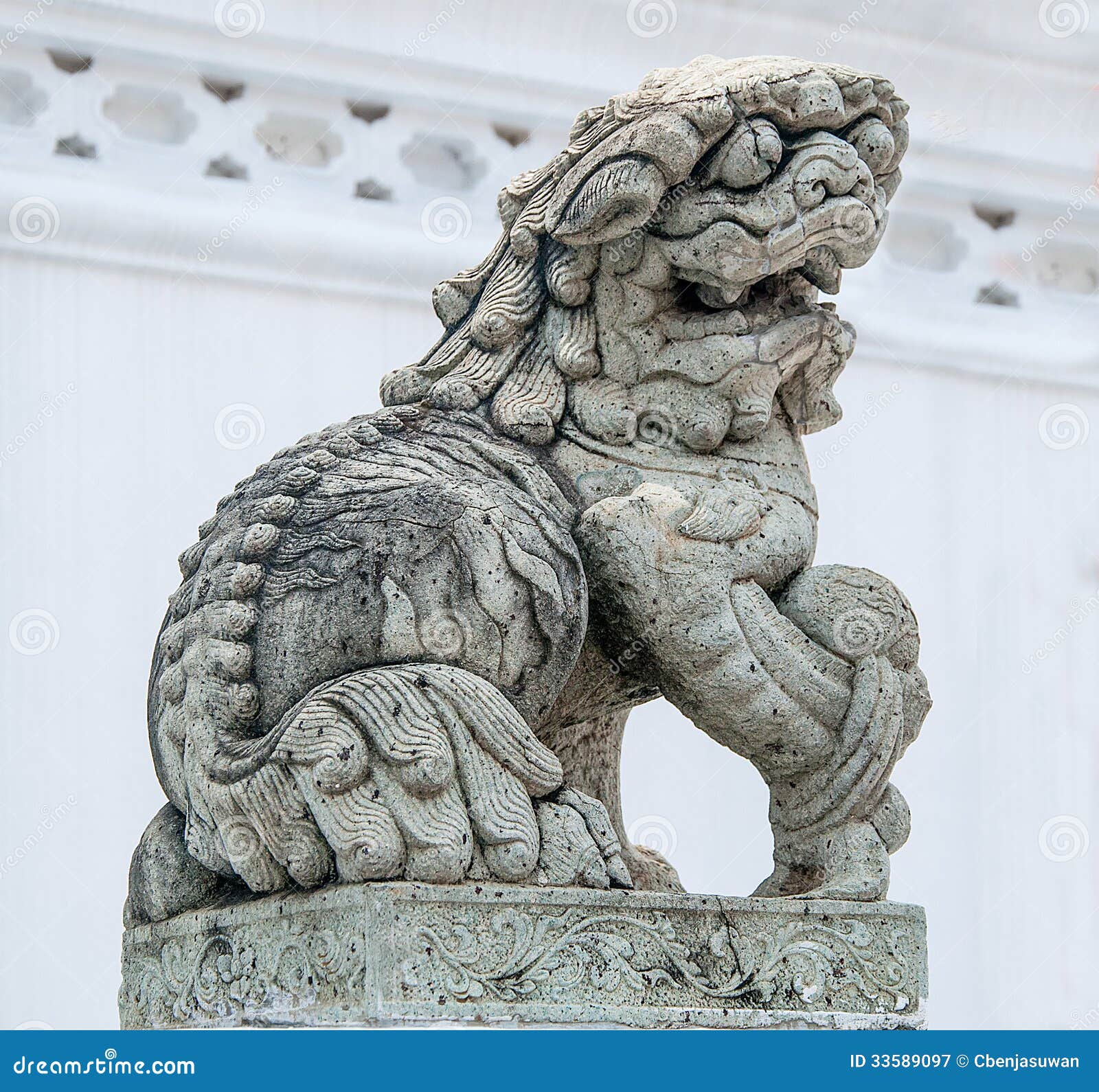 Medieval Chinese Guardian Foo Dog Granite Statue. Stock Image Image