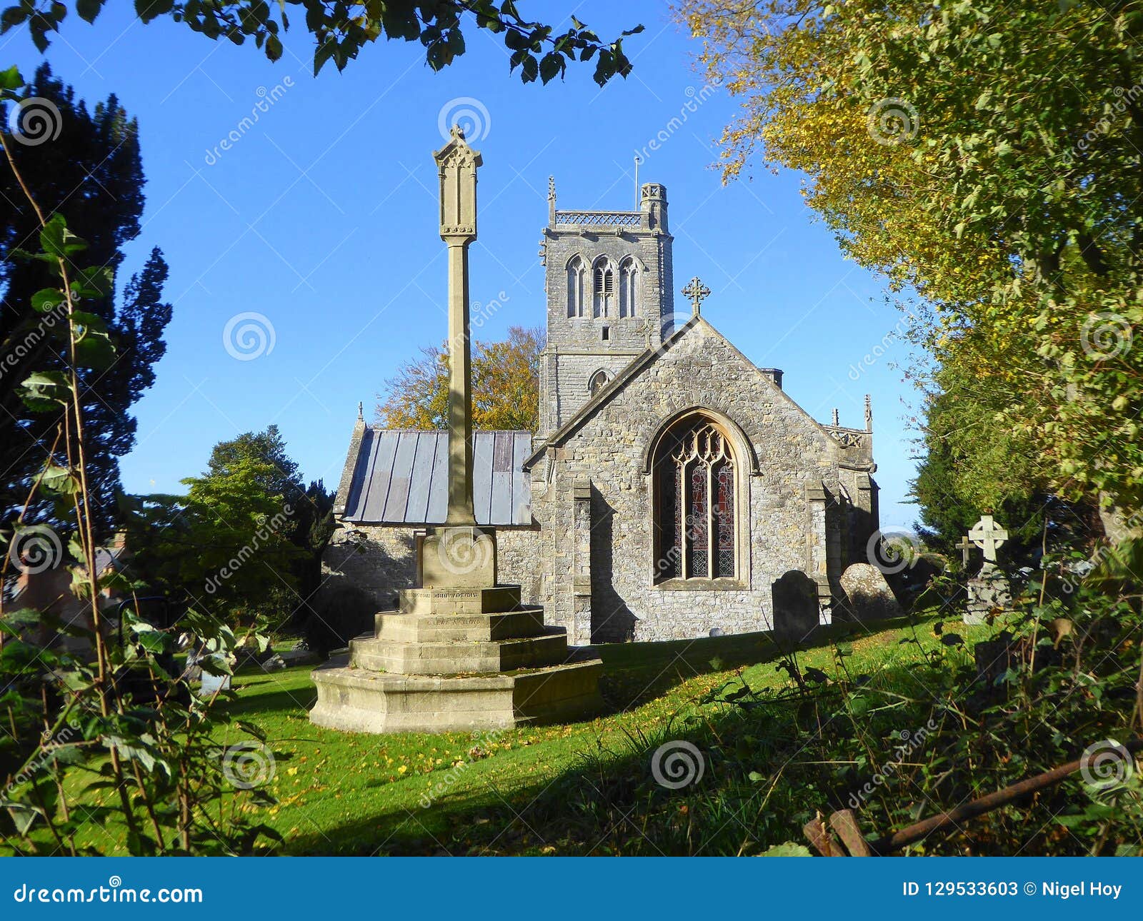 Medieval English Church and Churchyard Stock Image - Image of michael