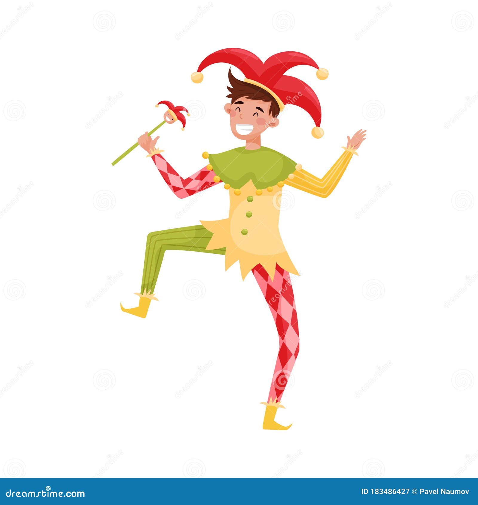 Medieval Jester Character in Bright Clownish Clothing Vector ...