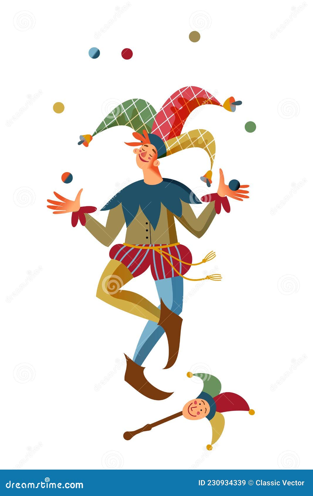 Medieval Jester Character In Bright Clownish Clothing Vector ...