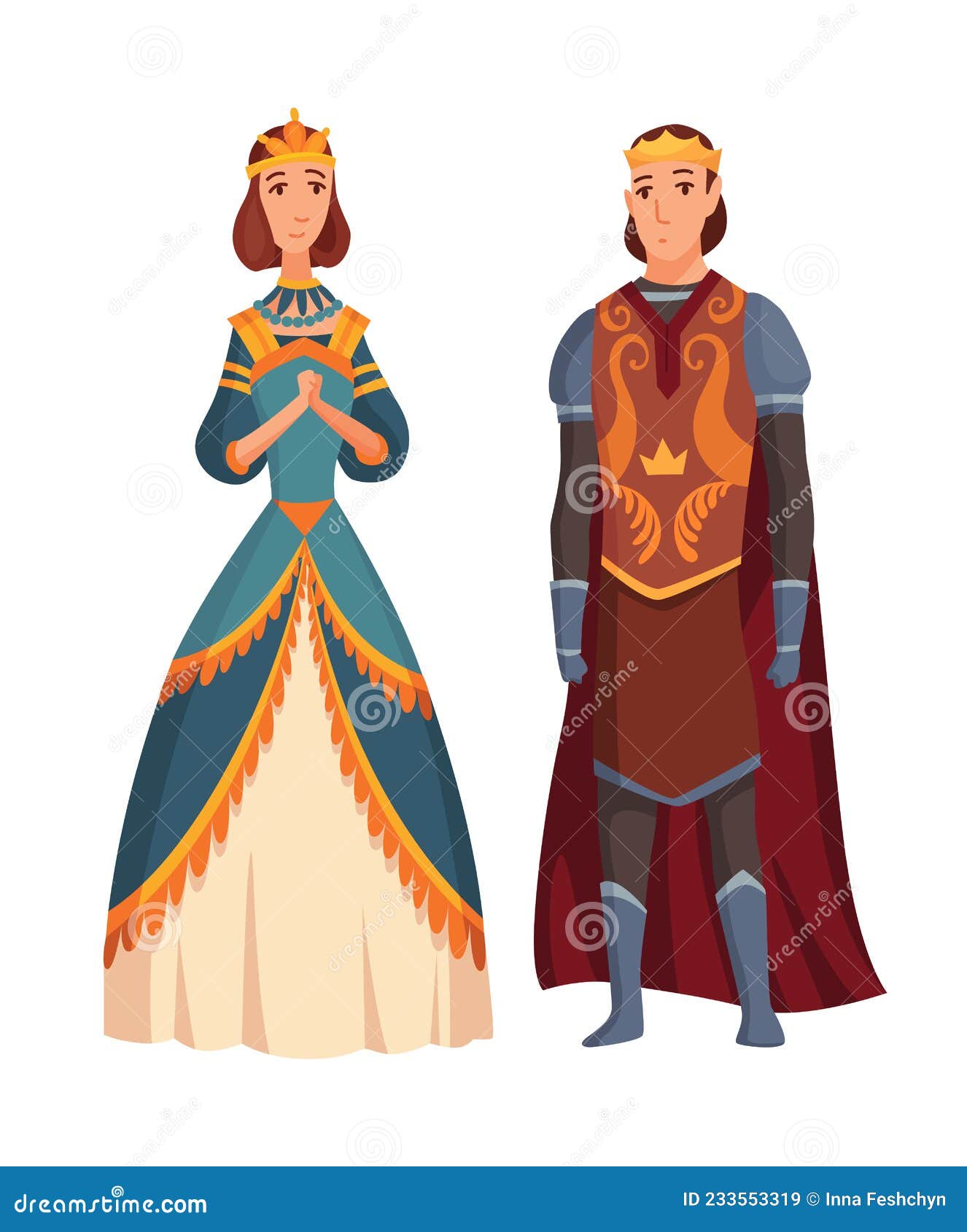 Medieval King and Queen on White Background. Cartoon Middle Ages Historic  Period Stock Vector - Illustration of historic, kingdom: 233553319