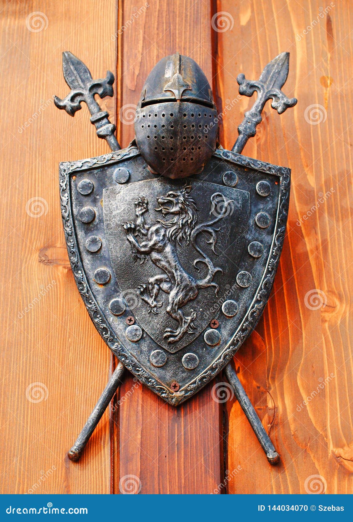 Medieval Knight Helmet and Shield Stock Photo - Image of spears, lion