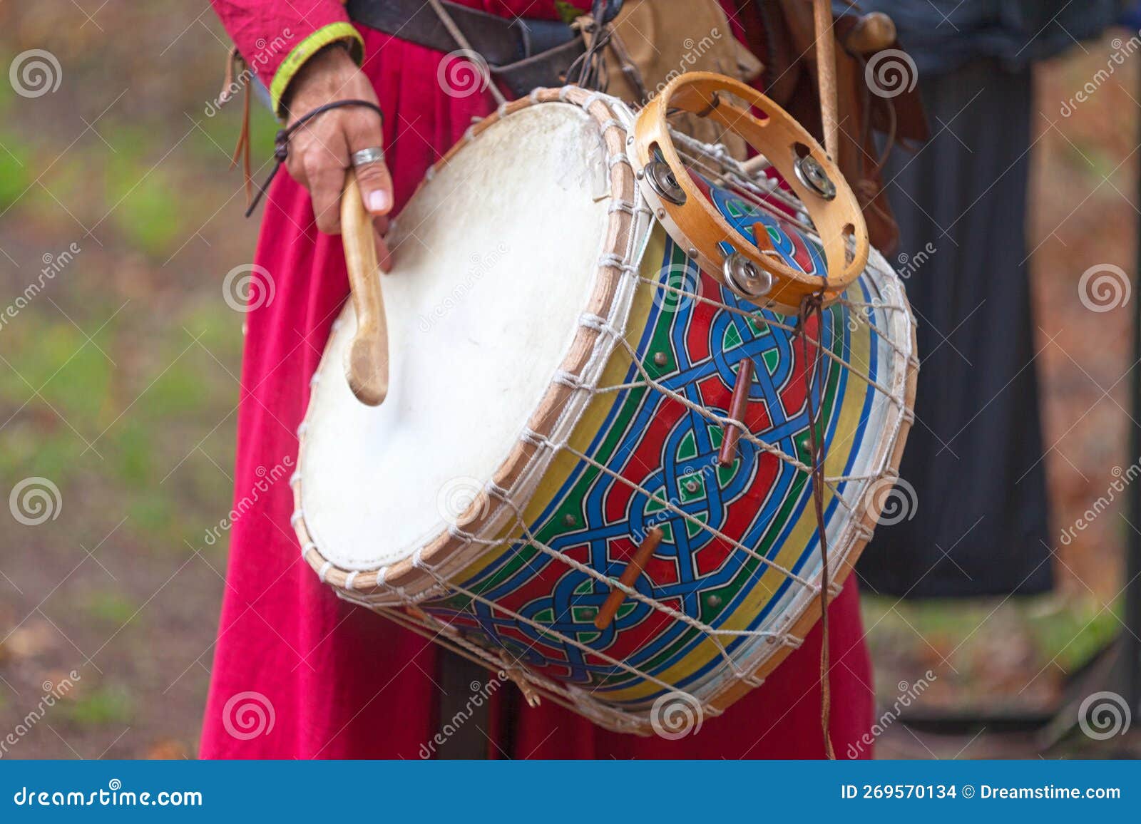 Medieval Minstrel Playing Drum Stock Photo - Image of costume, autumn