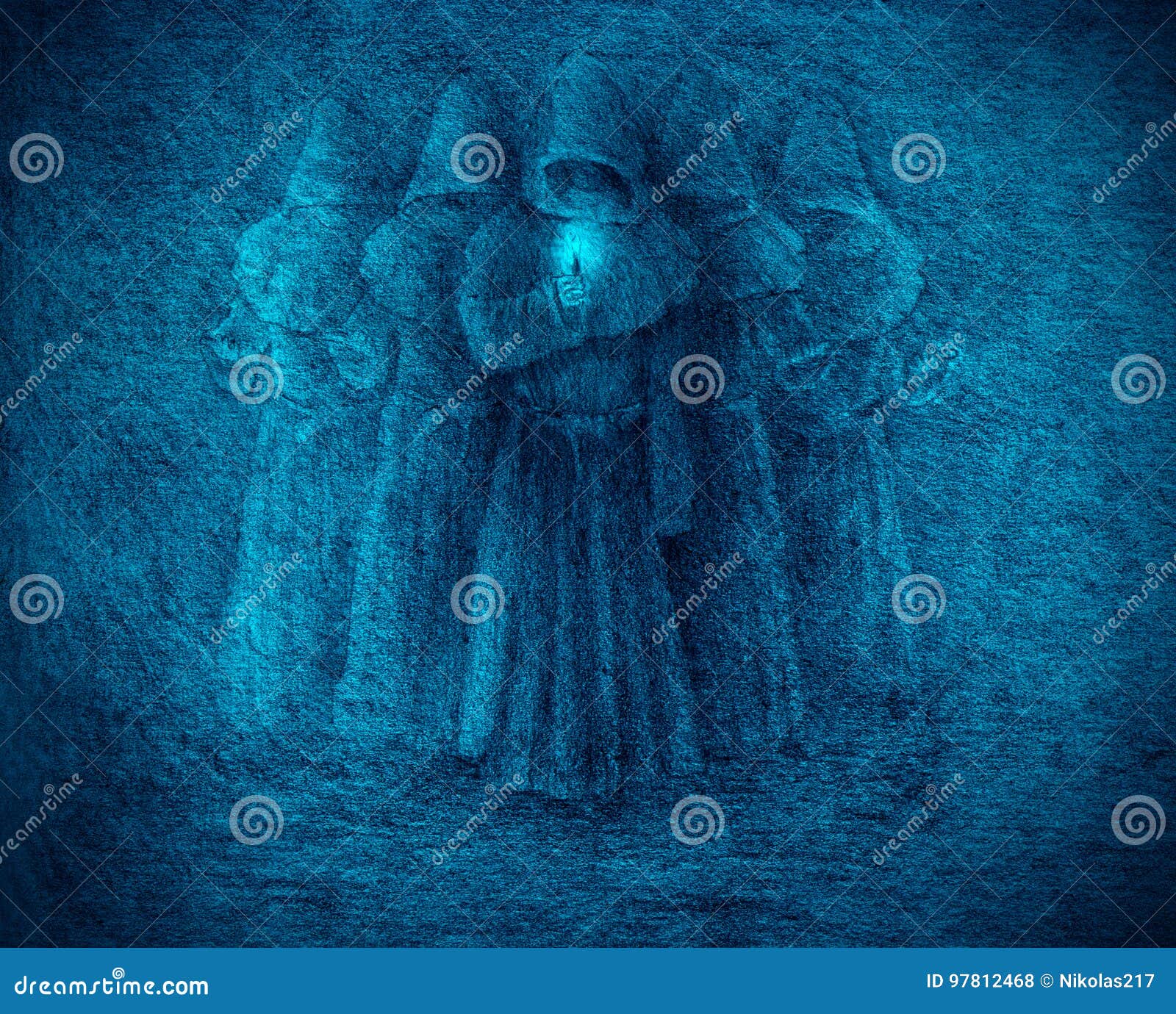 Medieval Monks with a Candle Stock Illustration Illustration of