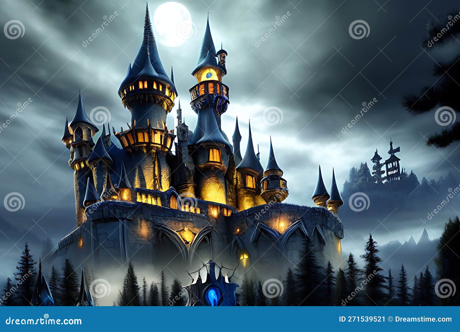 landscape - castle â full moon â blue moon - supermoon, , digital art.