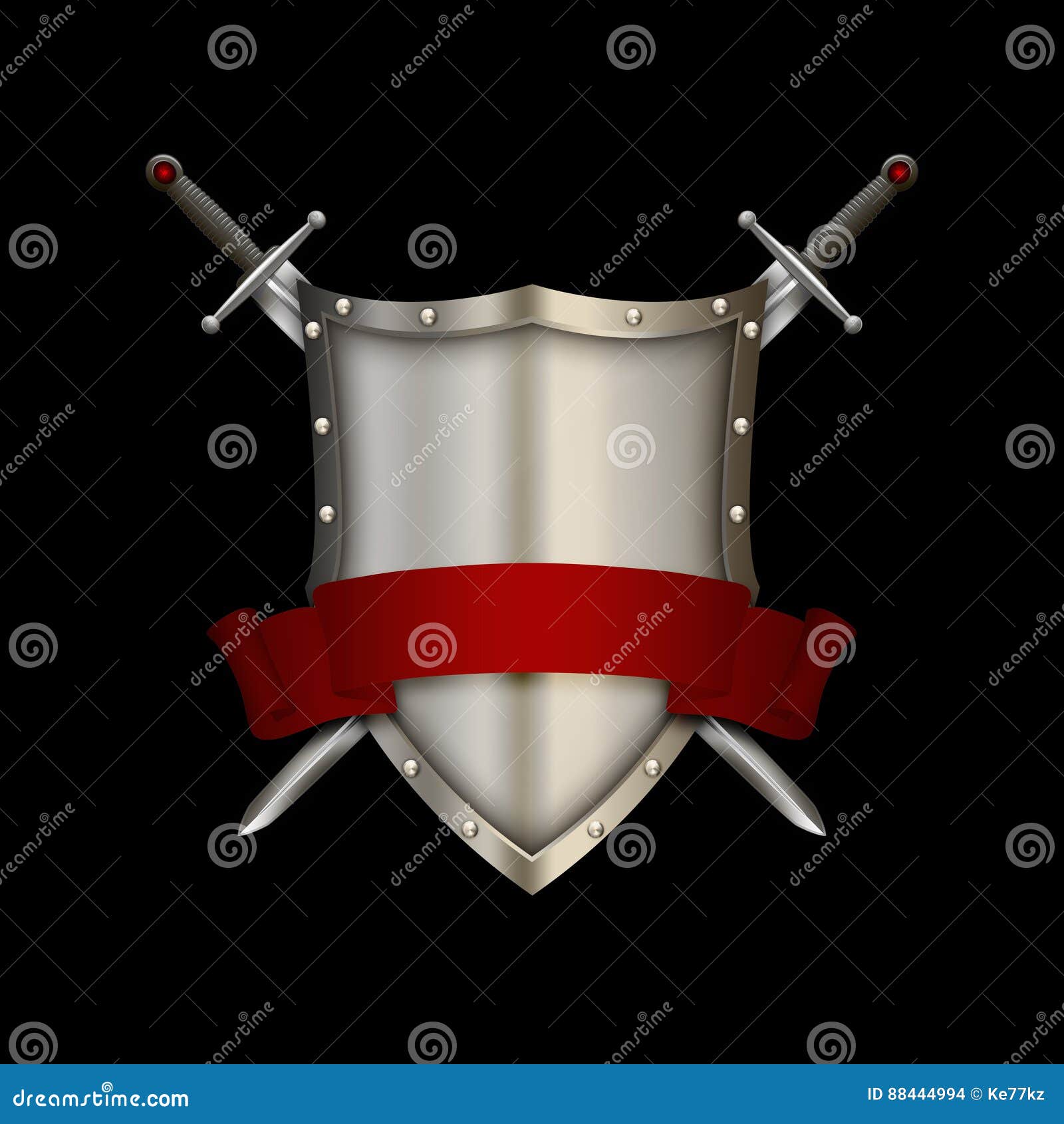 Medieval Shield with Swords and Red Ribbon. Stock Illustration