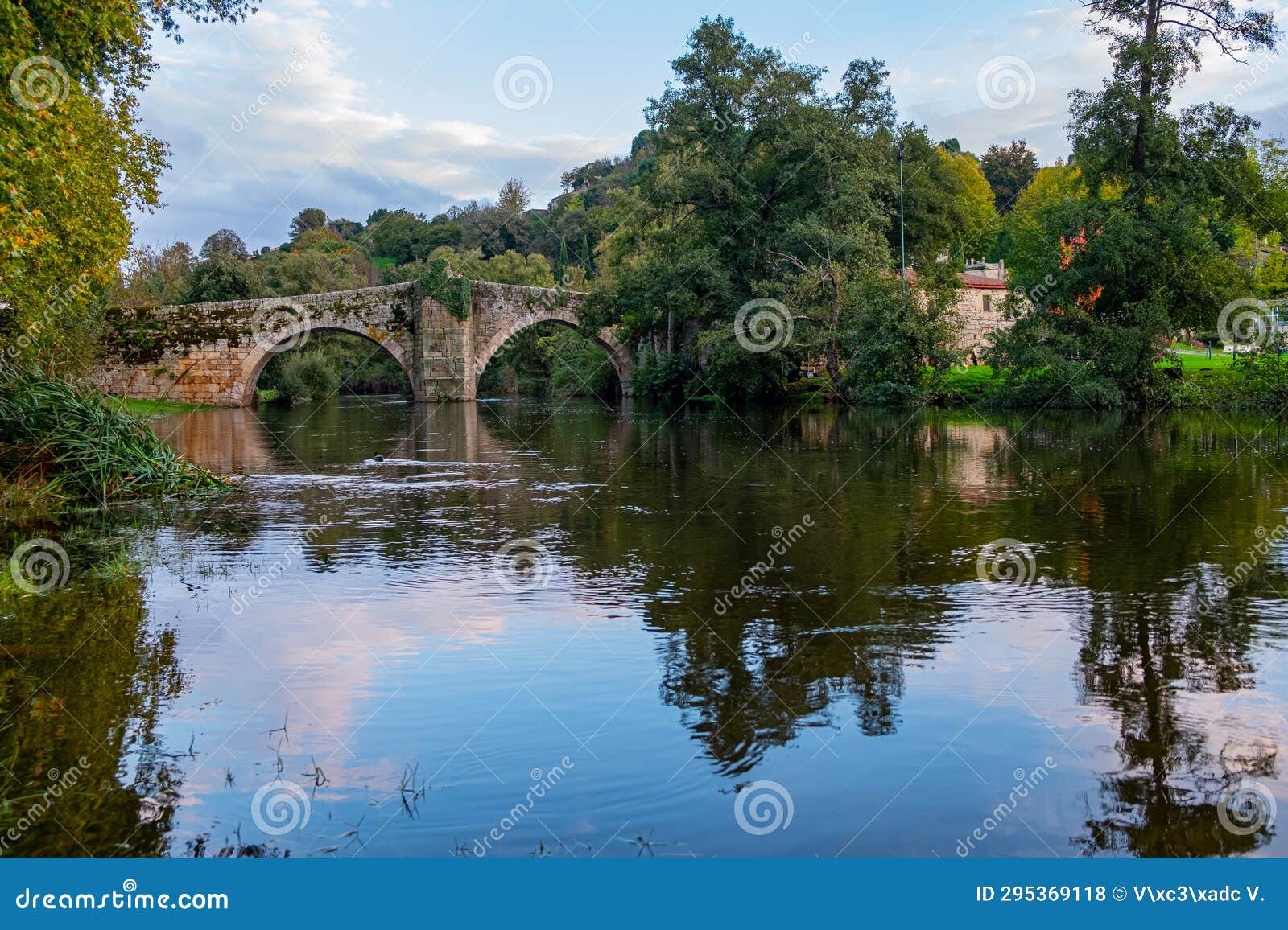 medieval stone bridge over the arnoia river in the town of allariz. province of ourense. galicia, spain