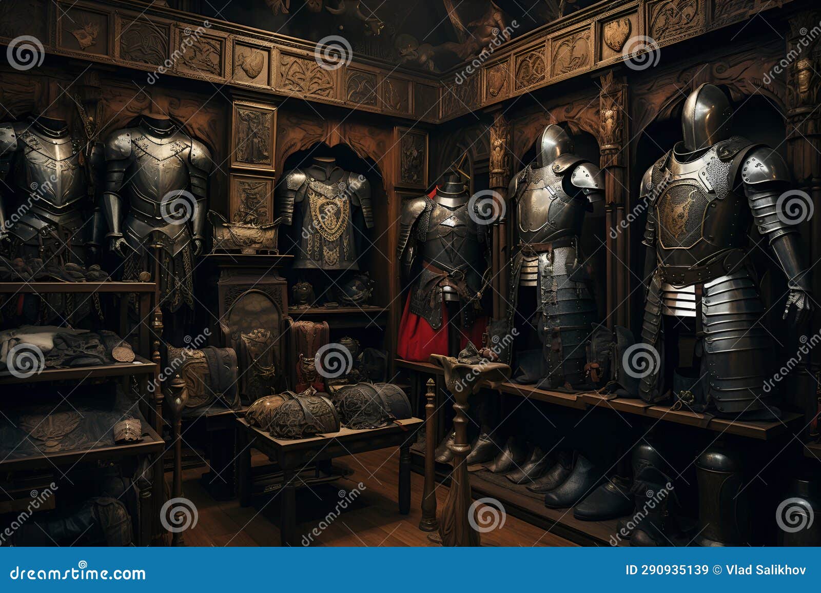 Medieval Style Armory Room Interior Stock Image Image of ancient