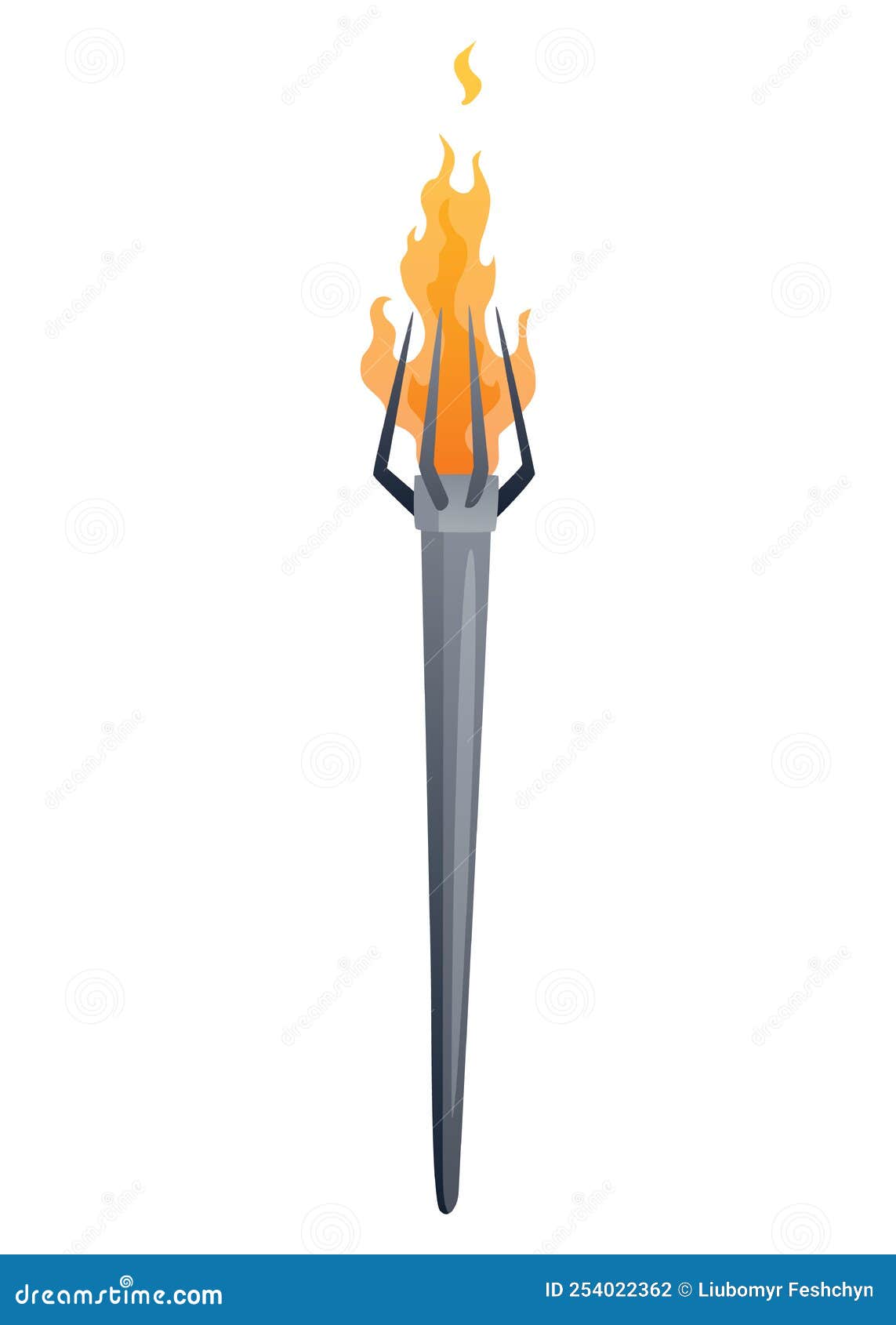 medieval torch with burning fire. ancient realistic metal torch with flame. cartoon game   
