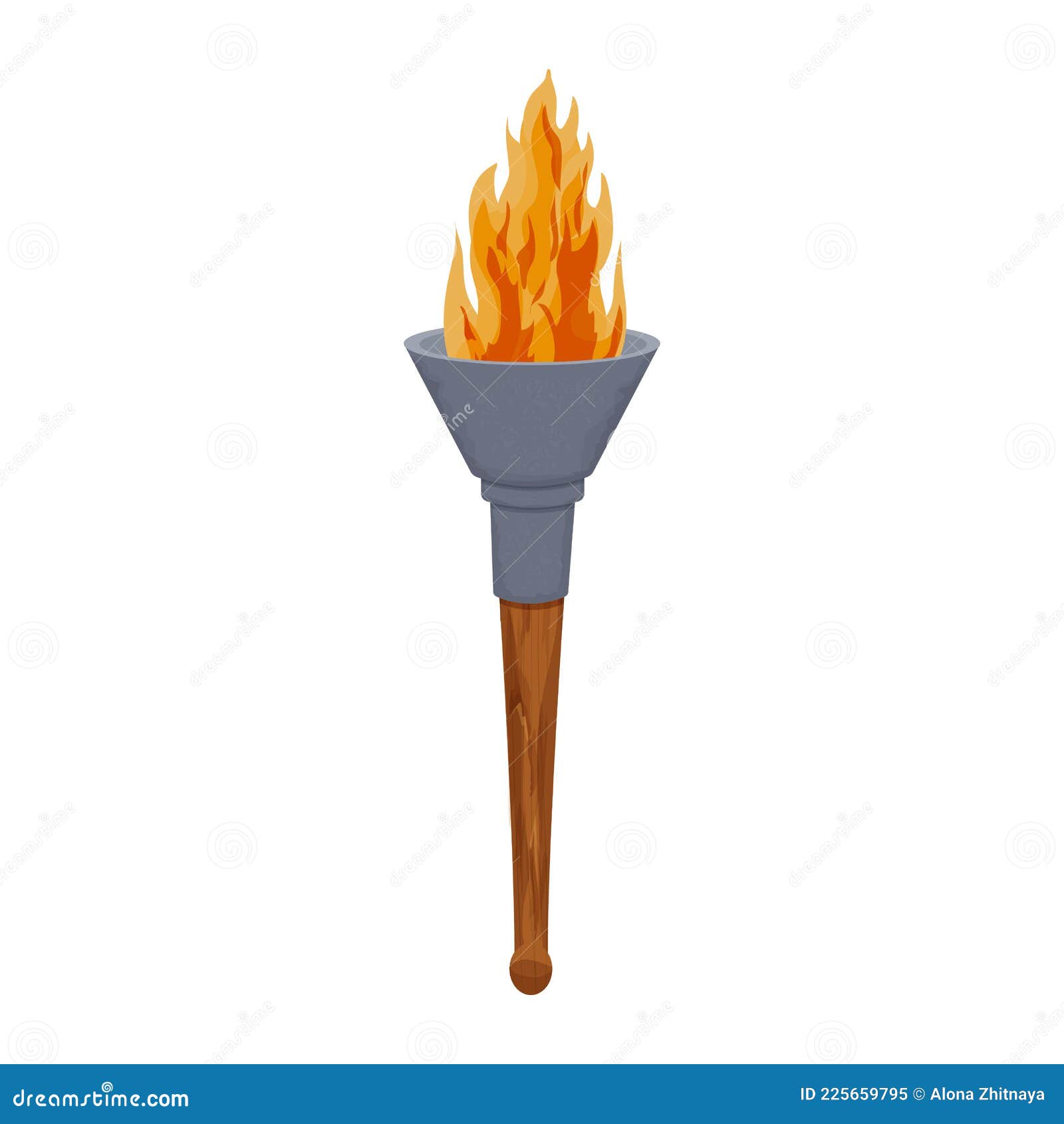 Medieval Torch Wooden Stick and Iron with Flame in Cartoon Style Isolated  on White Background. Antique Lamp, Winner Stock Vector - Illustration of  glow, flaming: 225659795