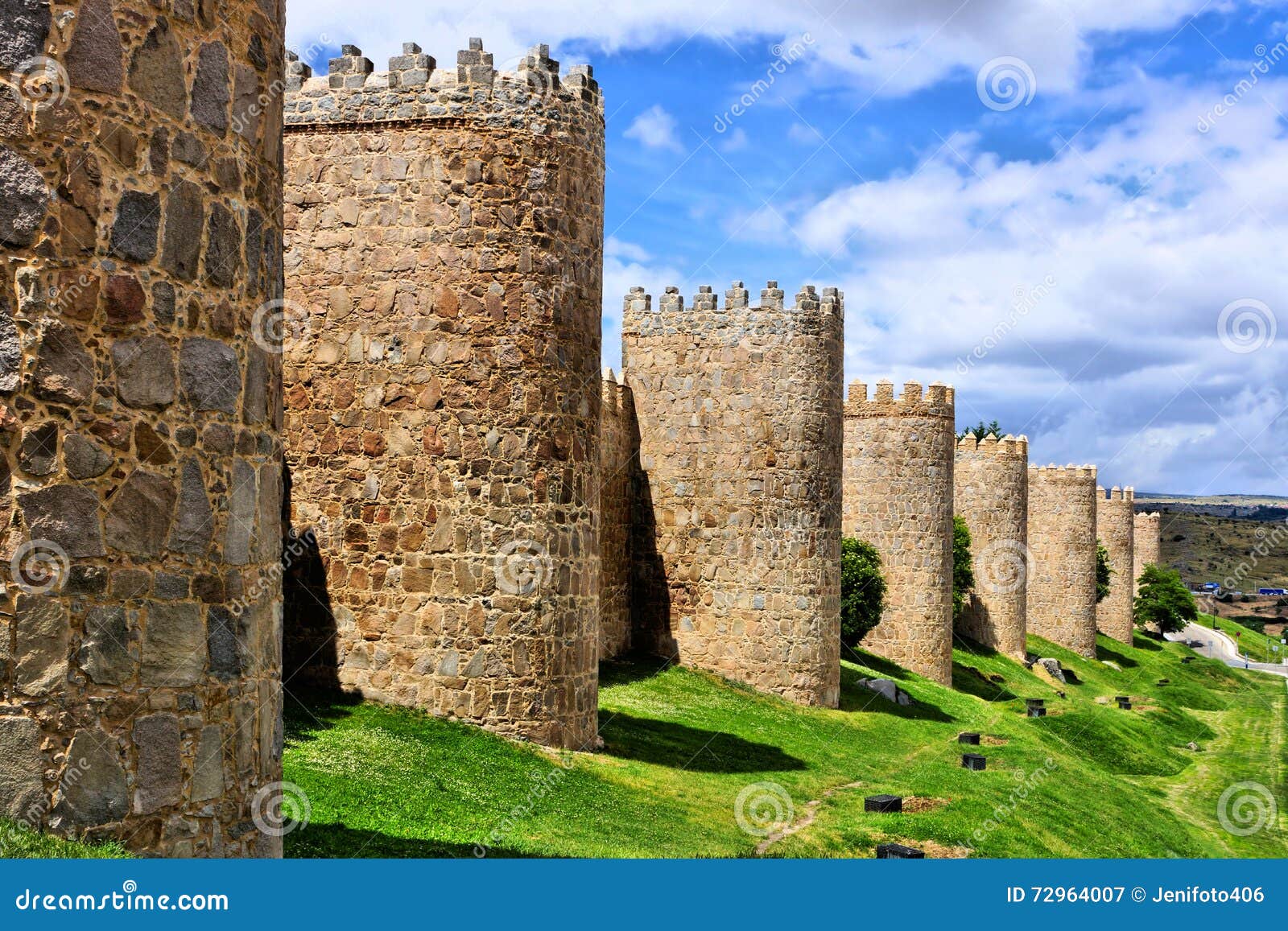 medieval wall and towers surrounding avila, spain