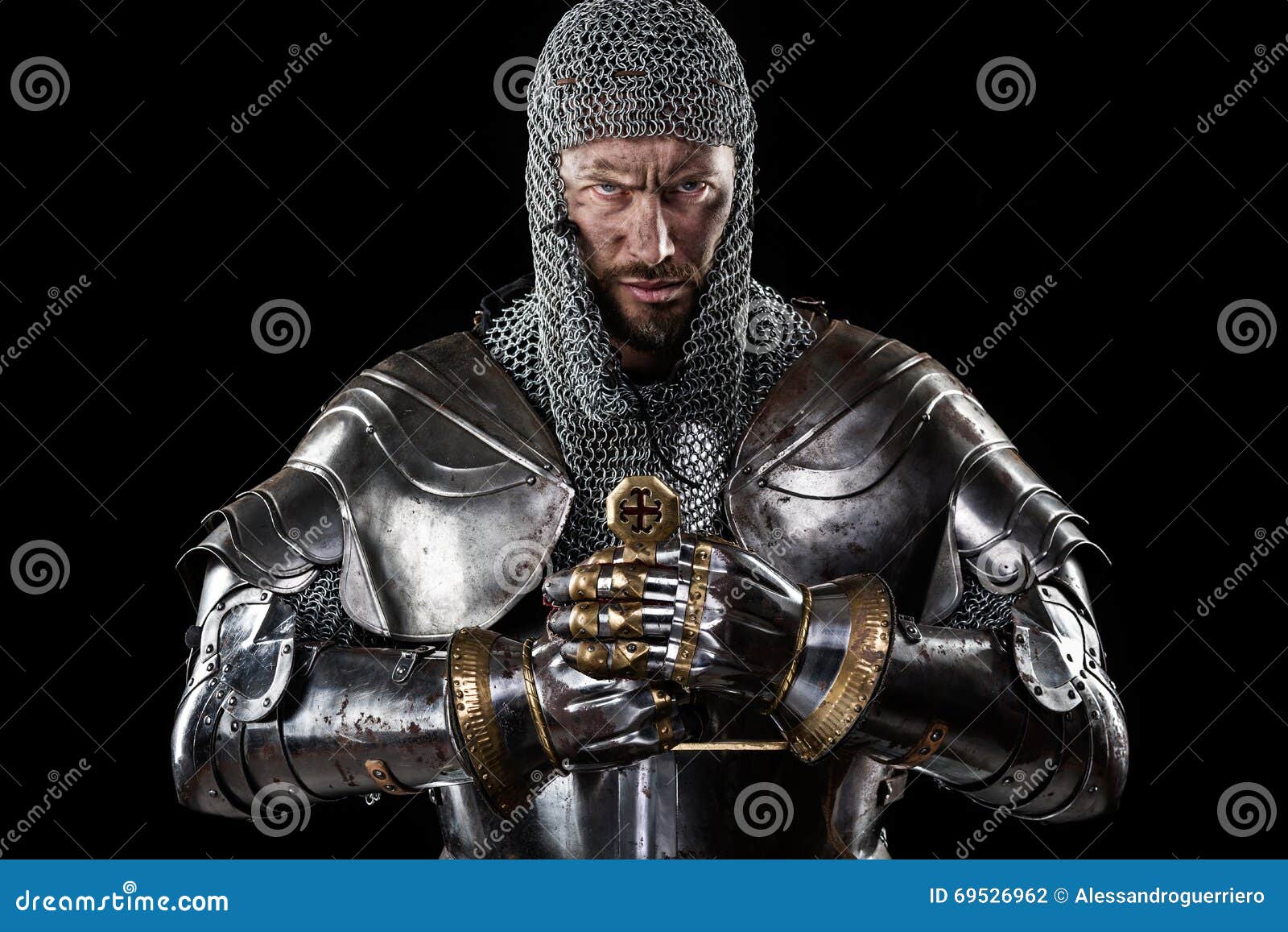 medieval warrior with chain mail armour and sword