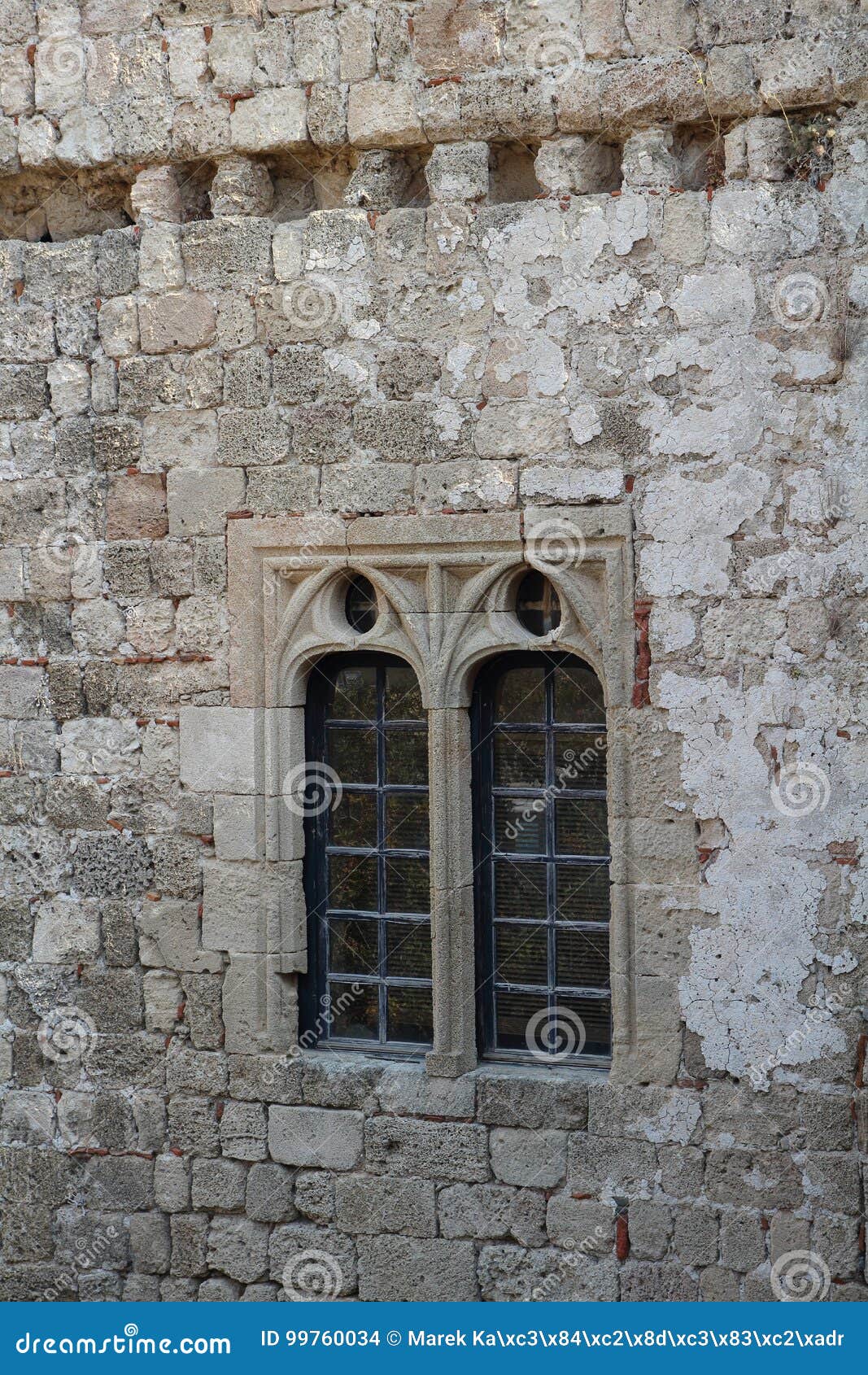 Medieval Window in Lindos Castle in Rhodes, Greece Stock Photo - Image