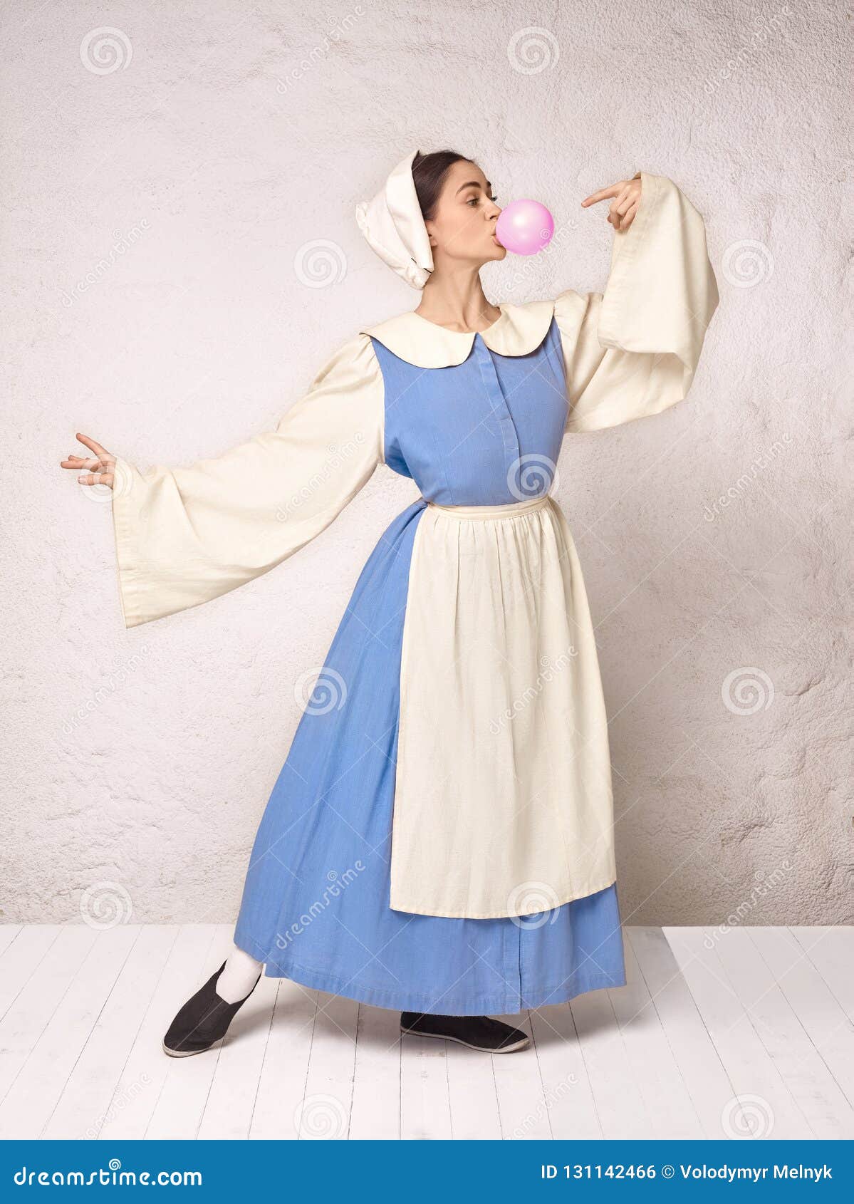 Medieval Woman in Historical Costume Wearing Corset Dress and