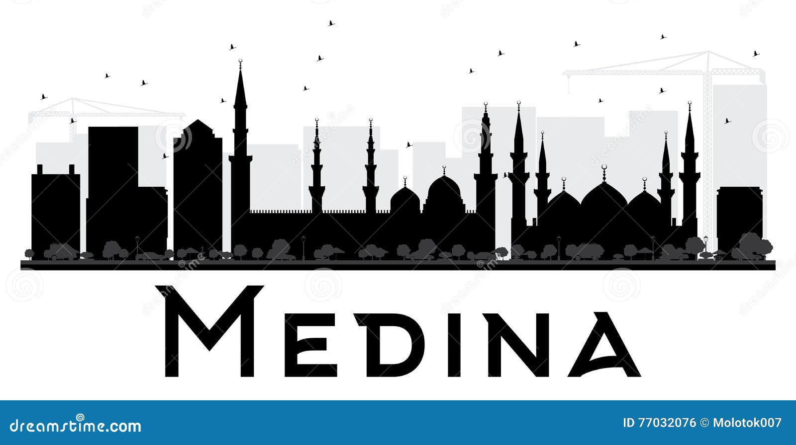 Medina City skyline black and white silhouette.