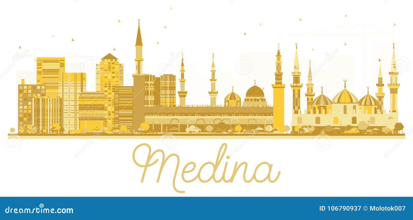 Medina Saudi Arabia City skyline golden silhouette.