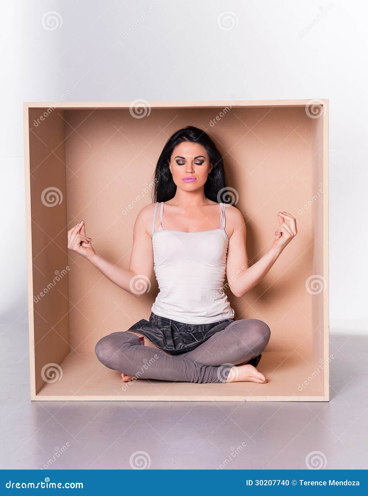 Meditating Woman Trapped in Box Concept Stock Photo Image of