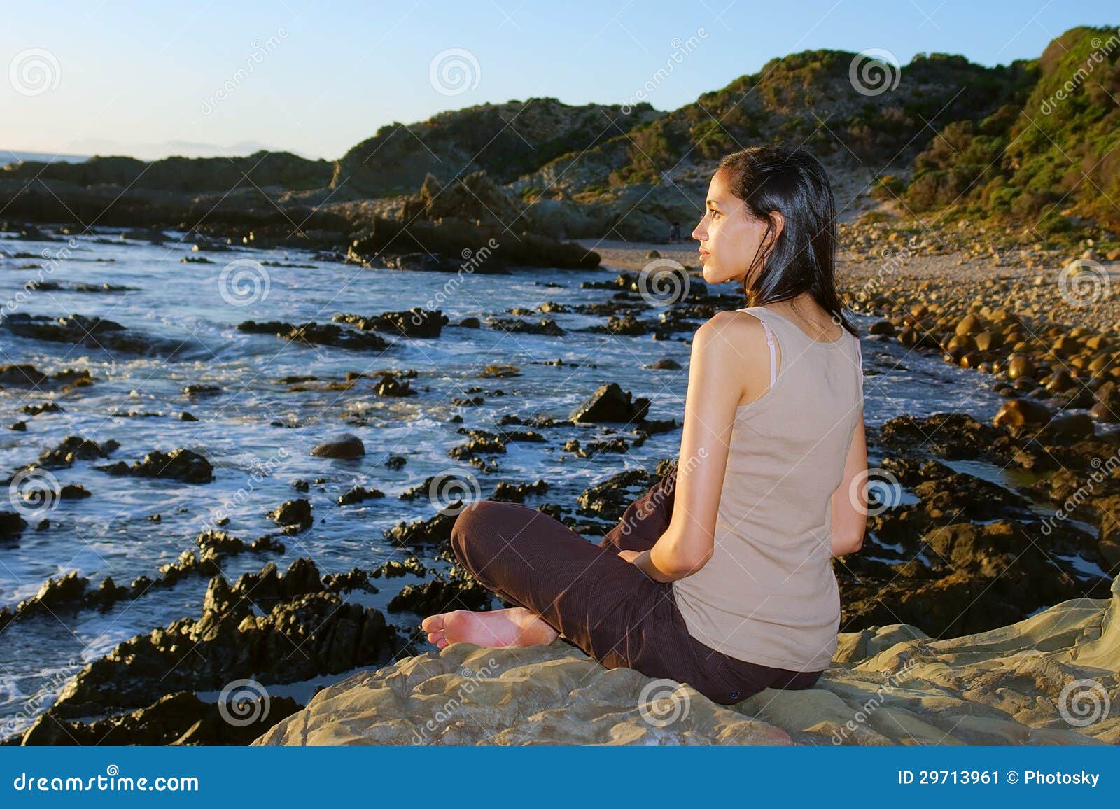 Meditating Colored Girl On Sea Shore Stock Image Image