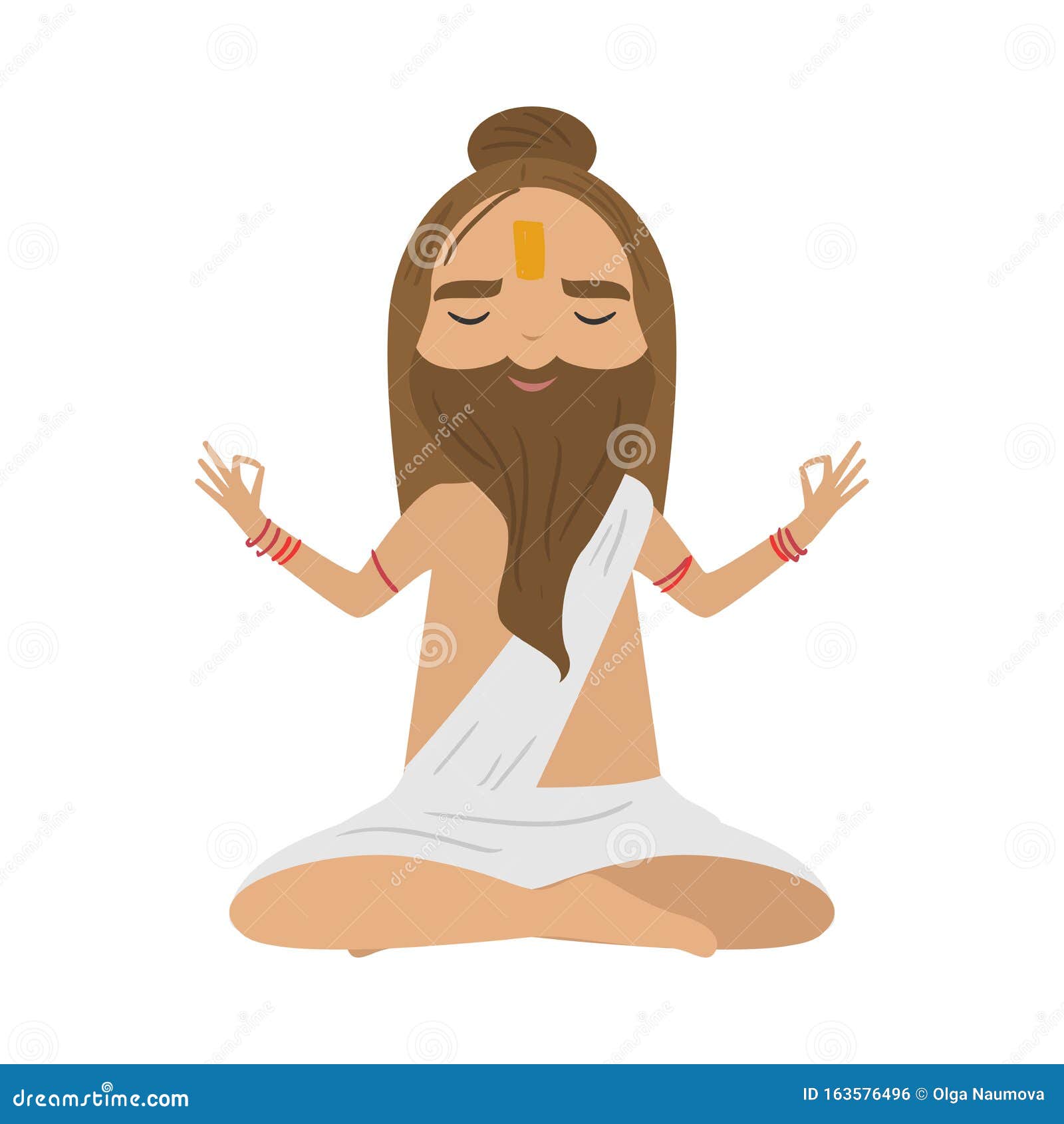 Meditating Old Yogi Man with Brown Hair and Beard Sitting in a Lotus  Position. Vector Illustration in Flat Cartoon Style Stock Vector -  Illustration of hinduism, balance: 163576496