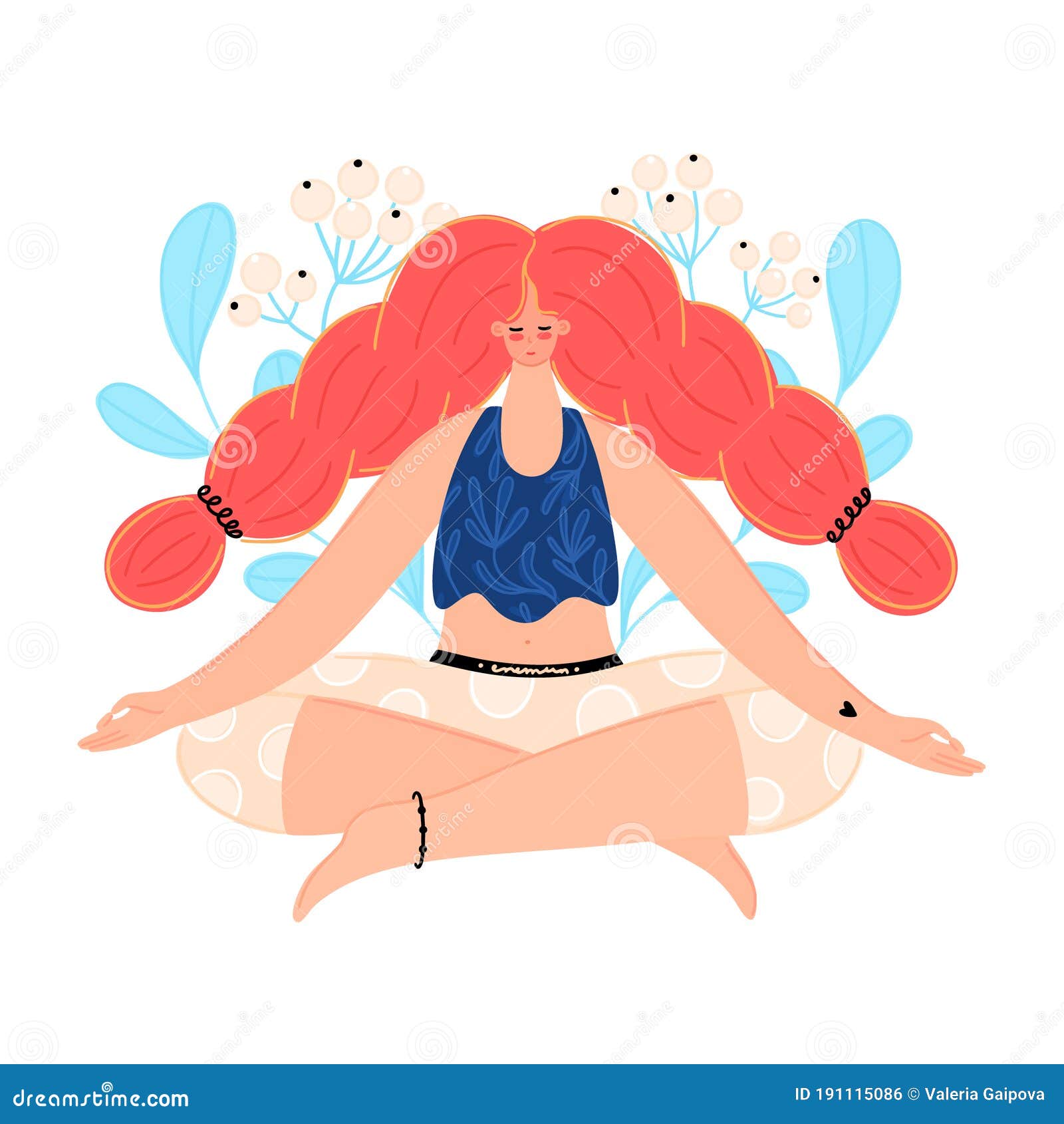 Meditating Redhead Woman. Concept of Meditation. Girl with Braids Sits ...